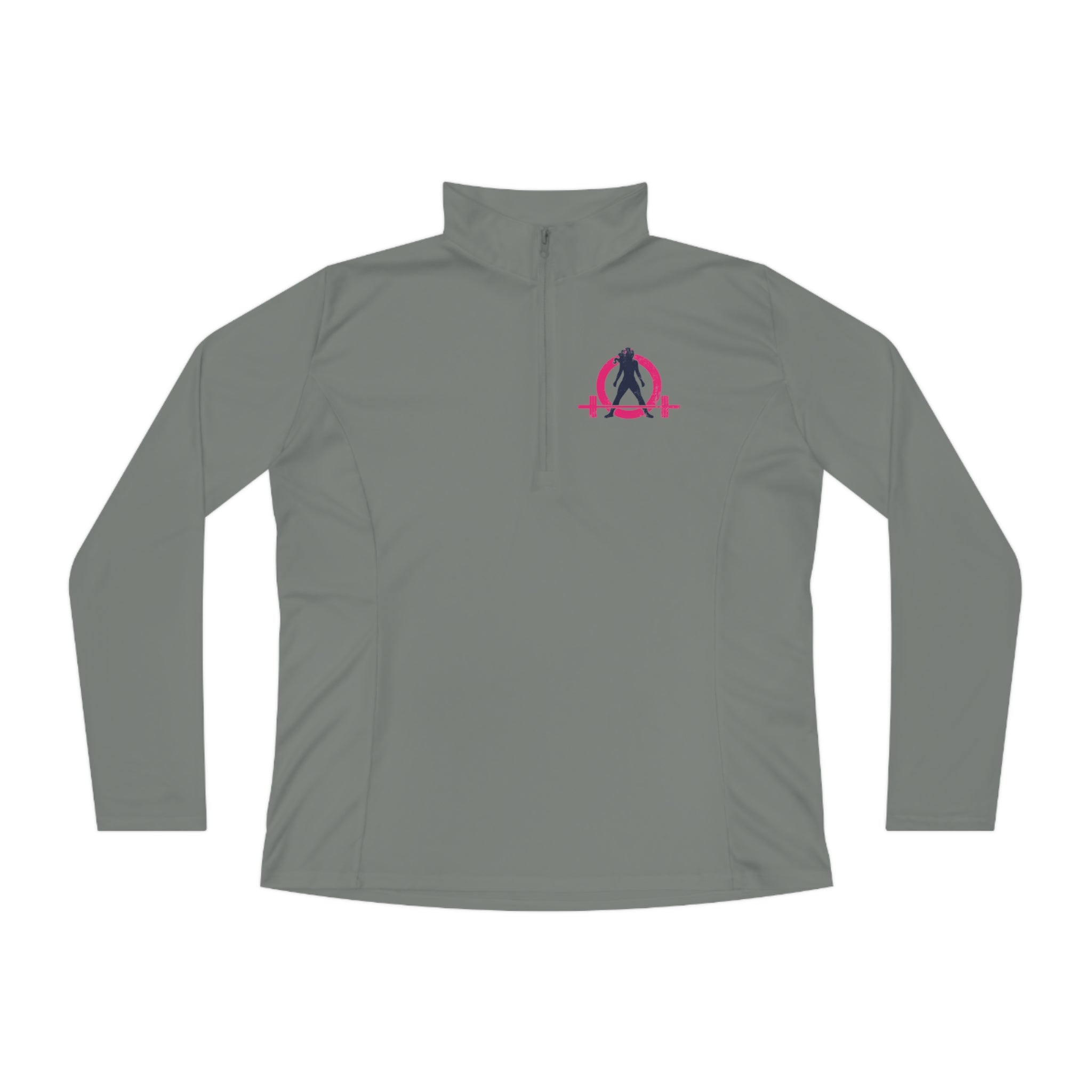 Ladies Quarter-Zip Pullover - White Distressed Logo