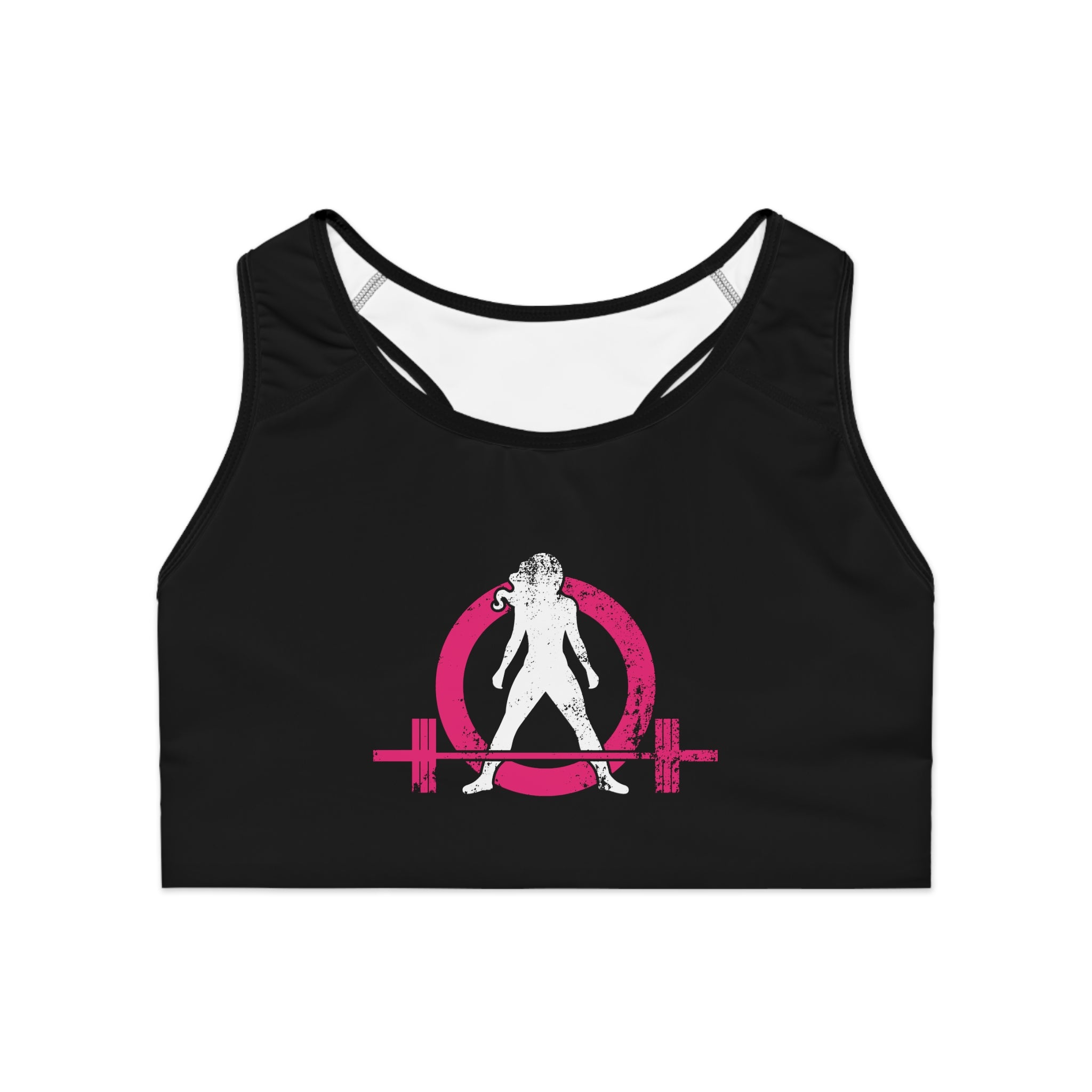 WWLW Sports Bra (AOP) - Color Distressed Logo - Black