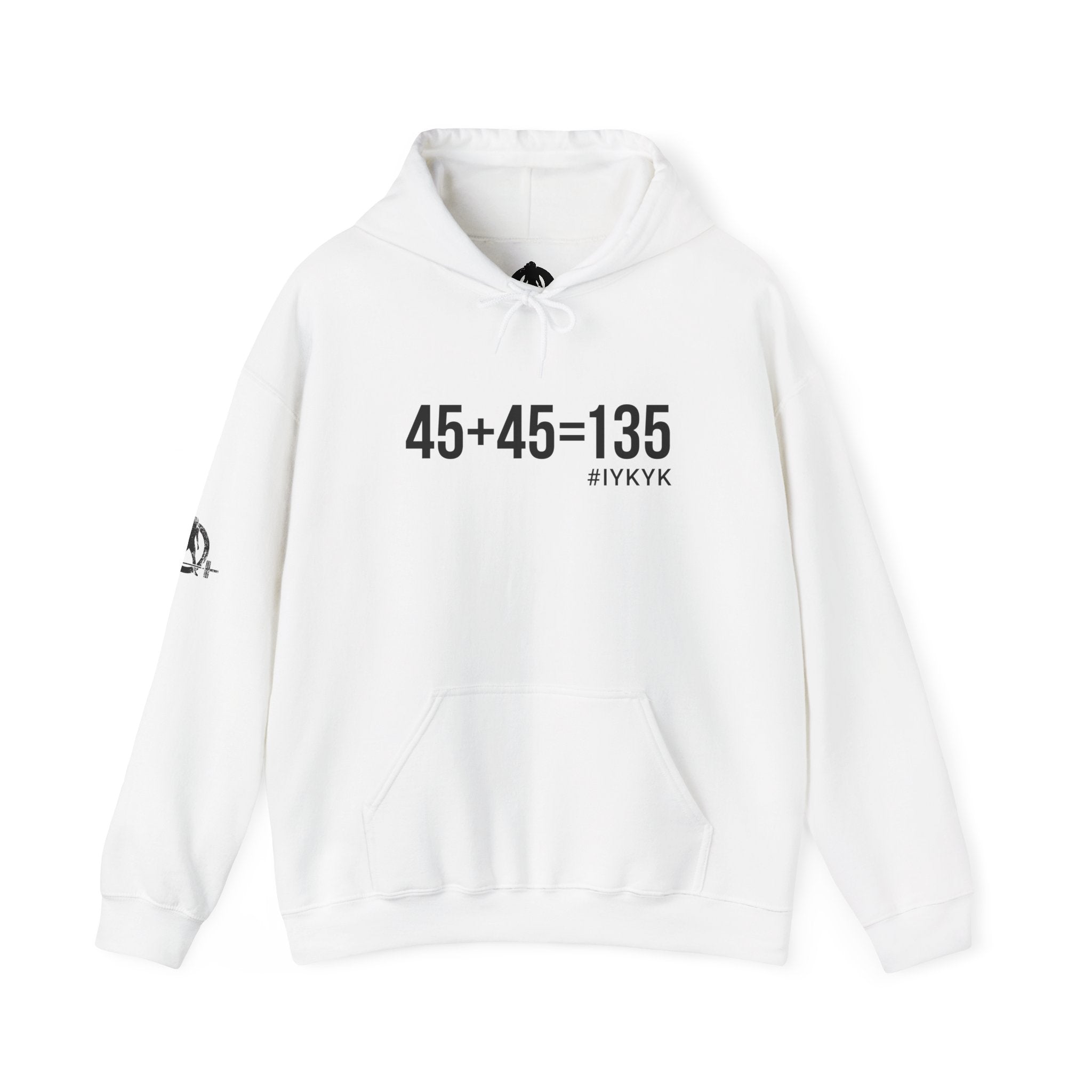 45 + 45 = 135 - Unisex Heavy Blend Hooded Sweatshirt  - Front Black & Shoulder Logo