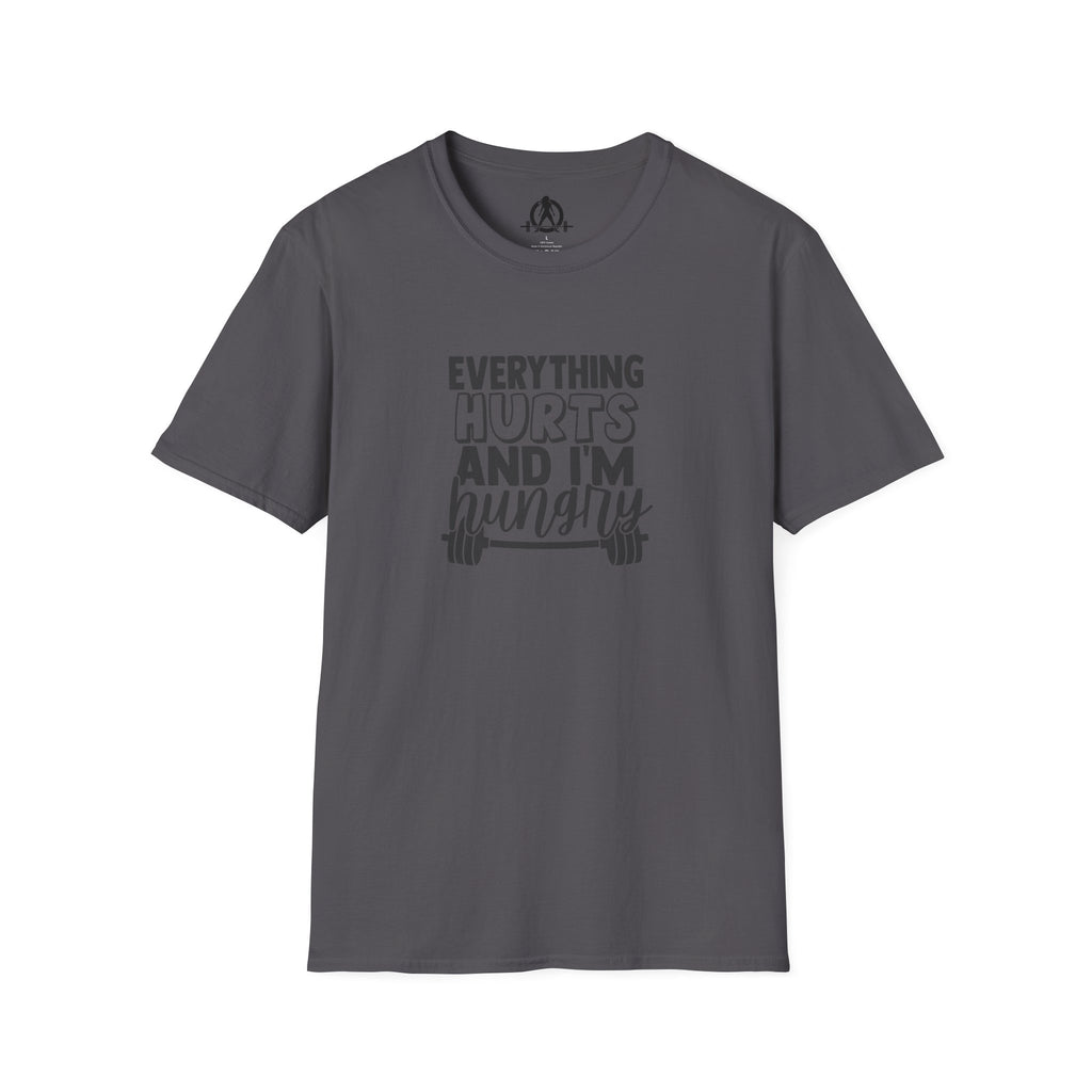 Everything Hurts & I'm Hungry - Unisex Softstyle T-Shirt - Black Print on Front Plain Back