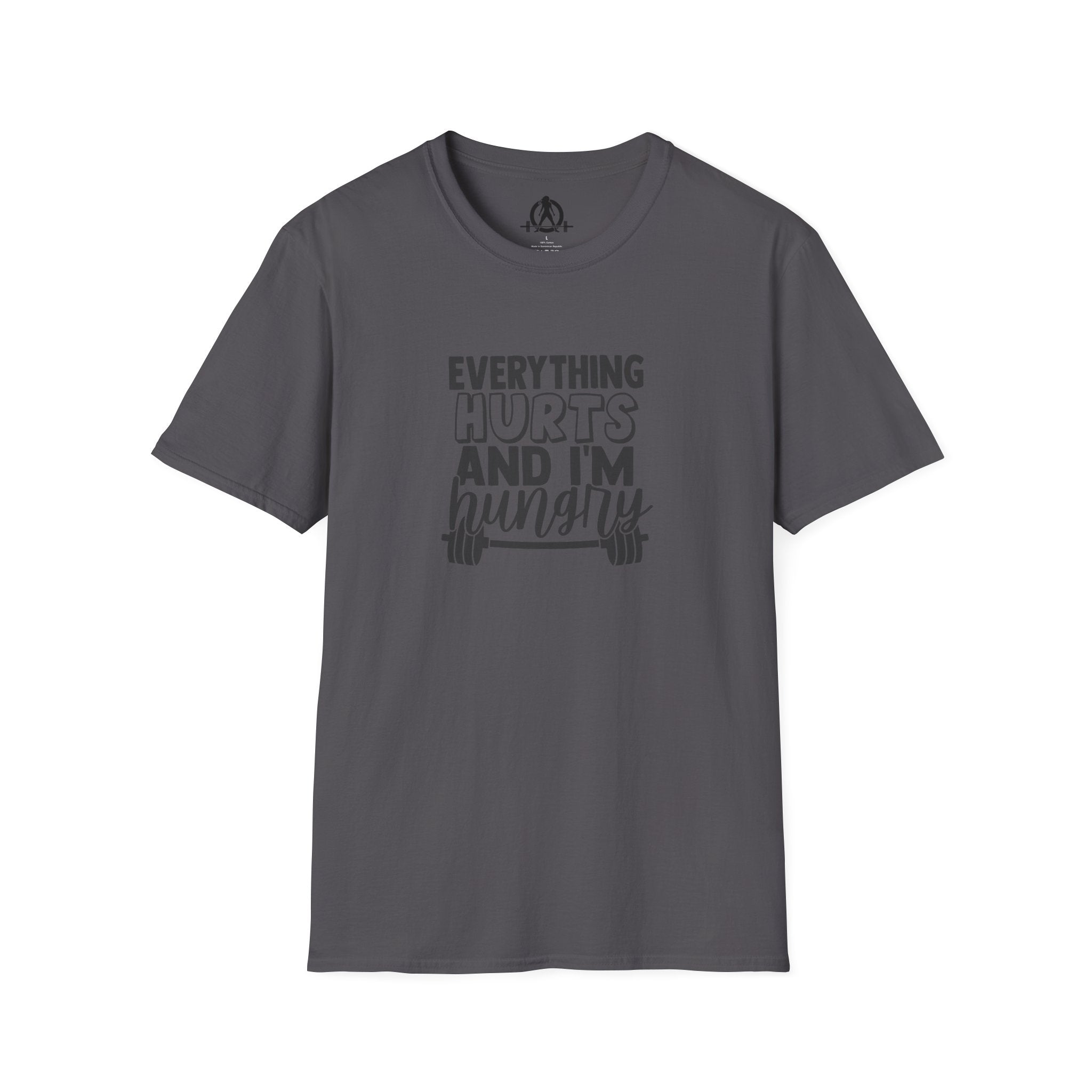 Everything Hurts & I'm Hungry - Unisex Softstyle T-Shirt - Black Print on Front Plain Back