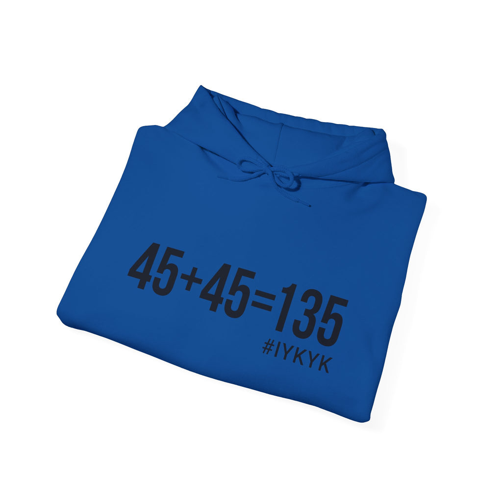 45 + 45 = 135 - Unisex Heavy Blend Hooded Sweatshirt  - Front Black & Shoulder Logo