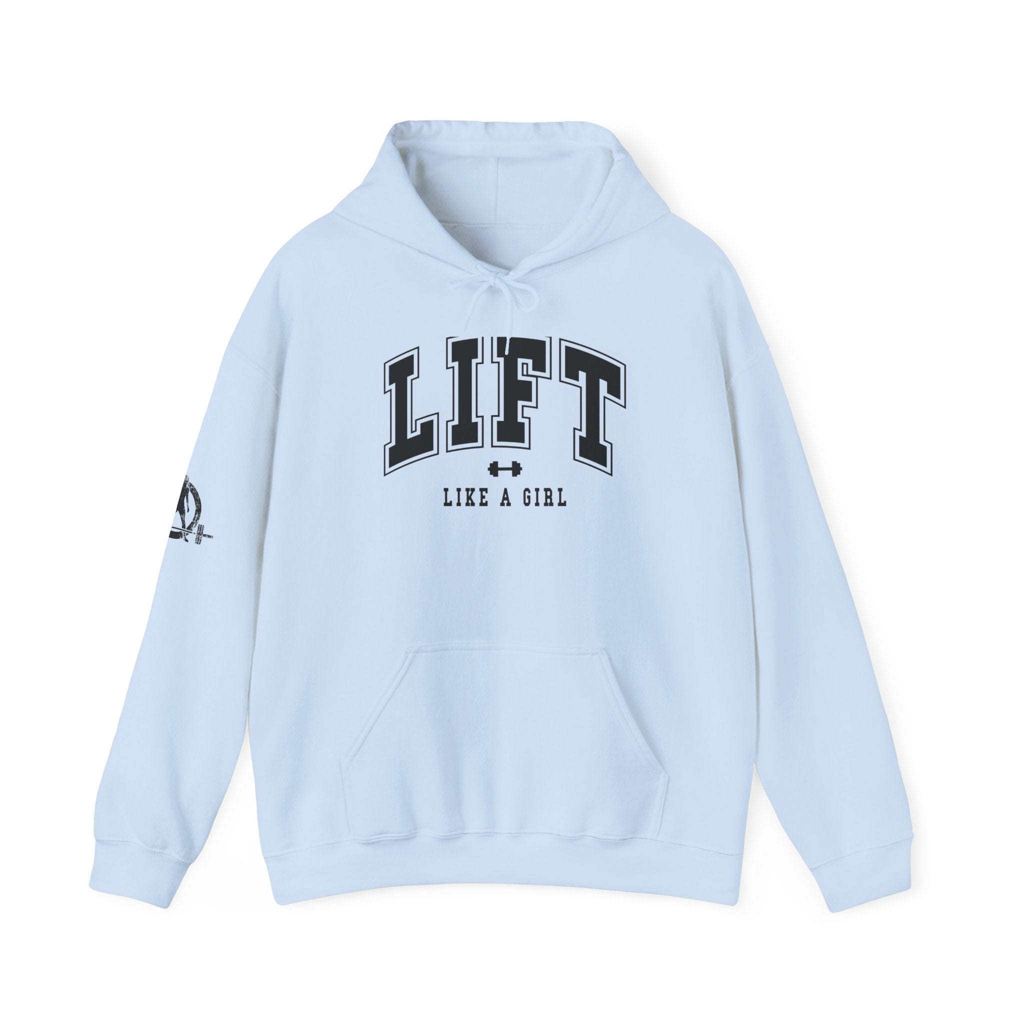 Lift Like.A Girl - Unisex Heavy Blend Hooded Sweatshirt - Black Logo on Front & Right Sleeve