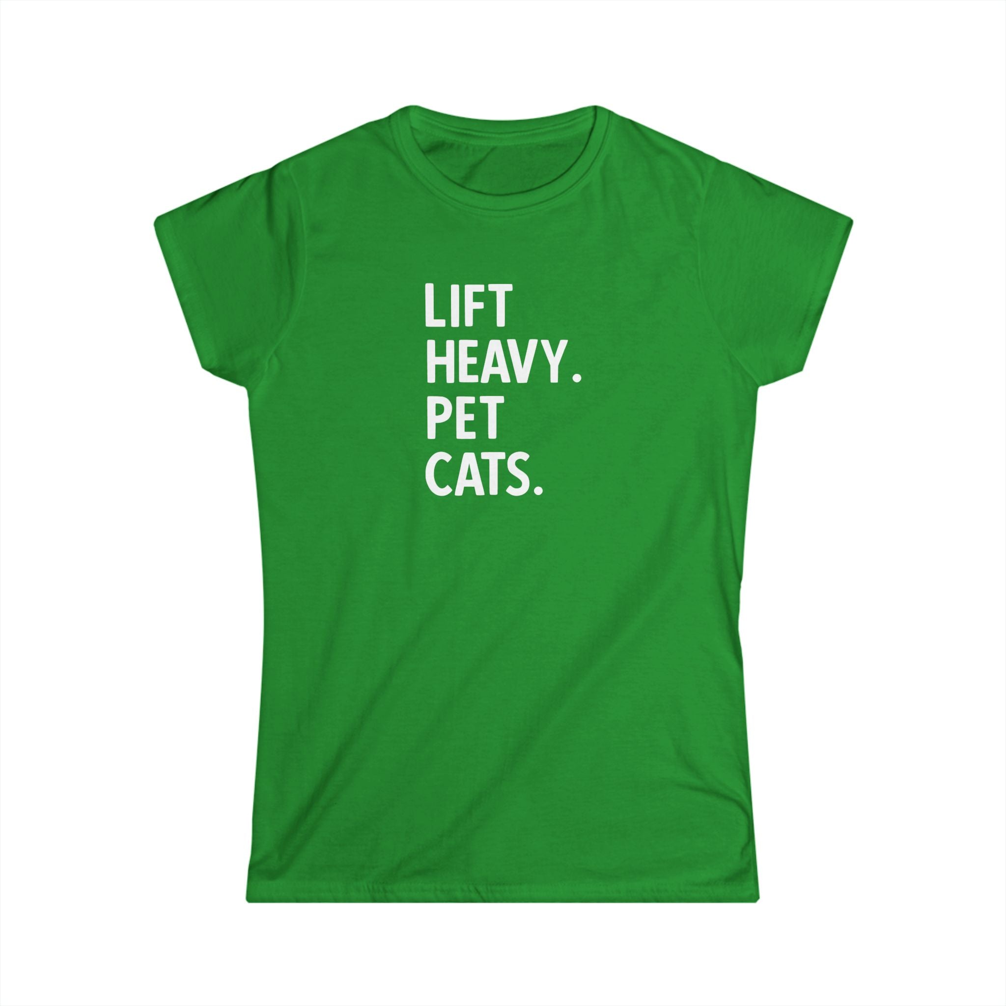 Lift Heavy Pet Cats - Women's Softstyle Tee - White Logo Front - Plain Back