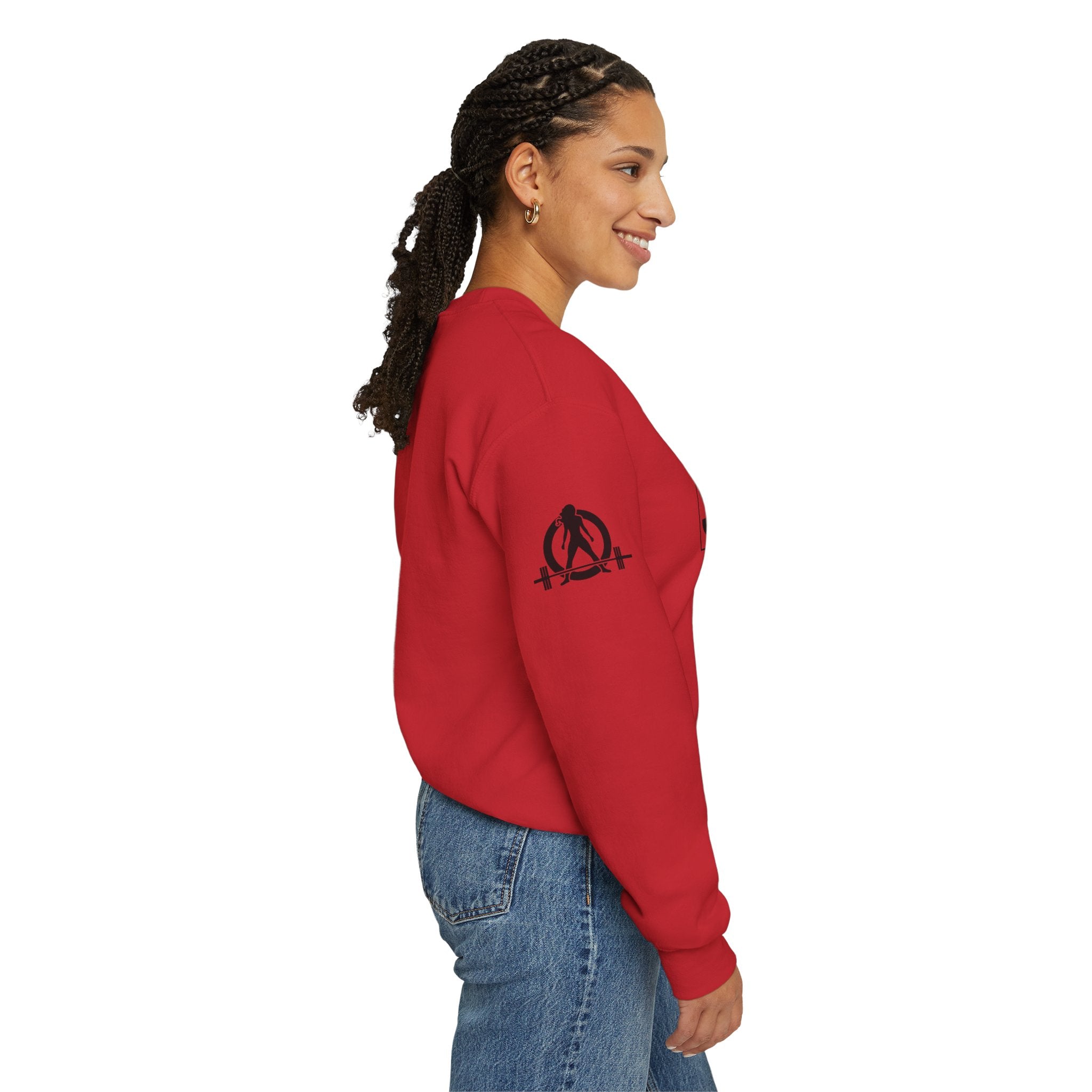 She is STRONG - Unisex Heavy Blend™ Crewneck Sweatshirt - Front Black Logo - Plain Back