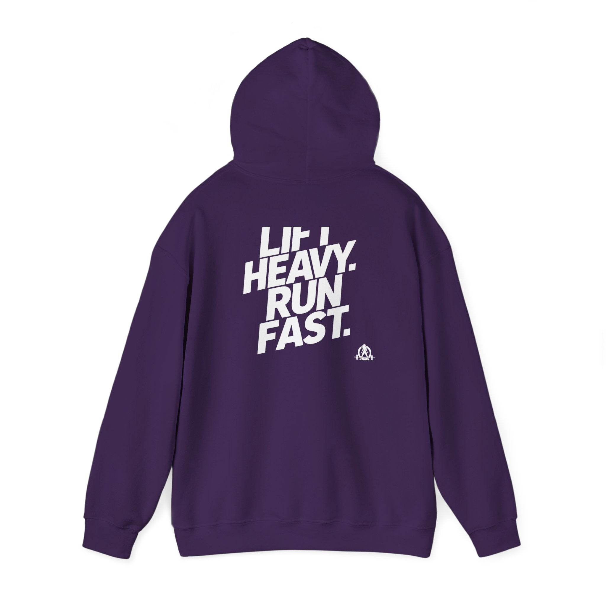 Lift Heavy Run Fast - Unisex Heavy Blend Hooded Sweatshirt - Front White & Back Logo