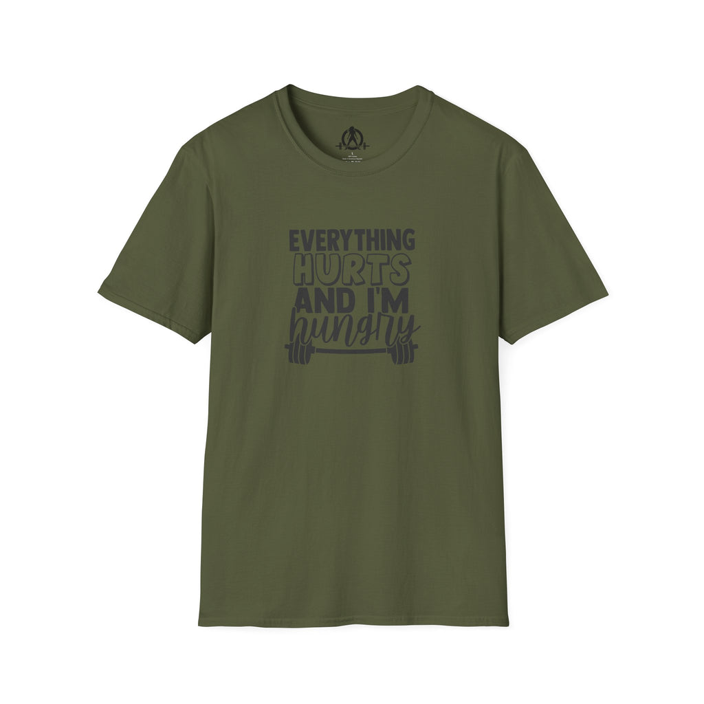 Everything Hurts & I'm Hungry - Unisex Softstyle T-Shirt - Black Print on Front Plain Back