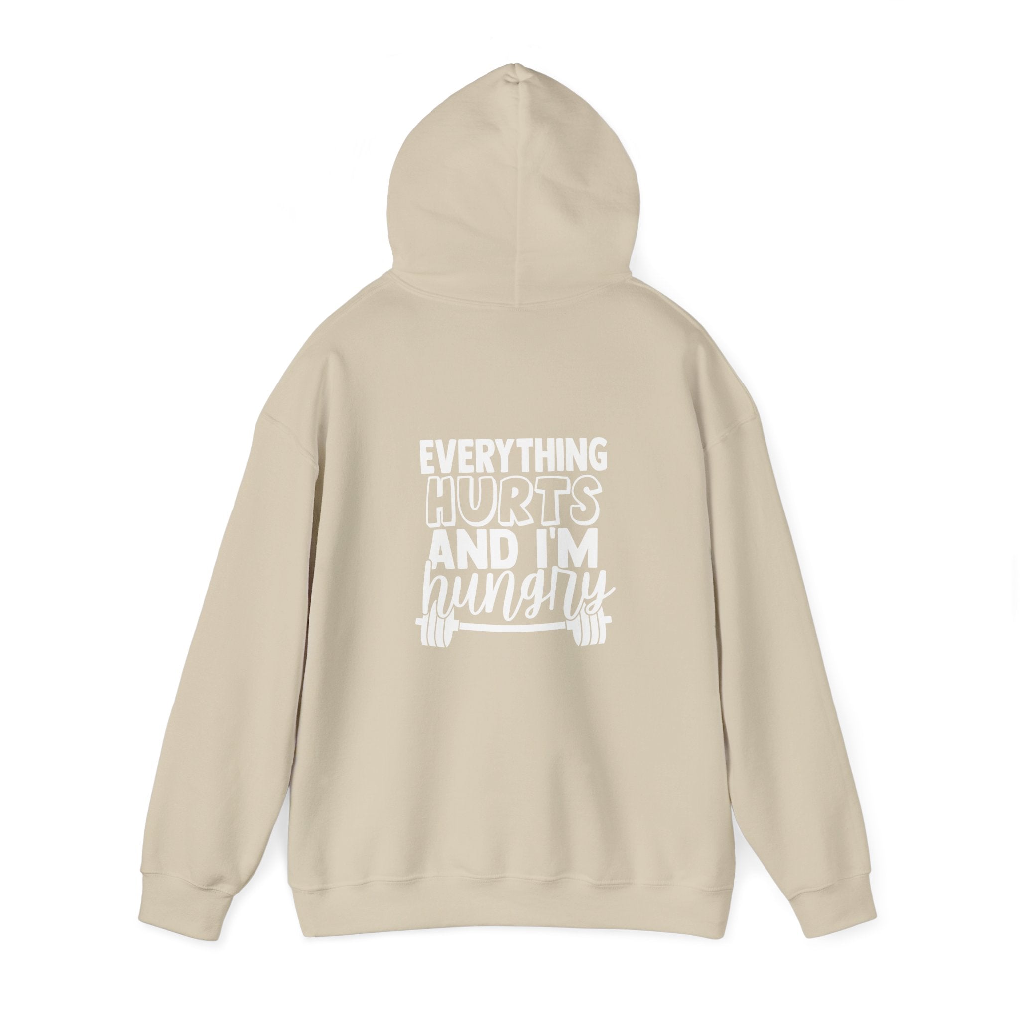 Everything Hurts & I'm Hungry  - Unisex Heavy Blend Hooded Sweatshirt  - White Print Front & Back