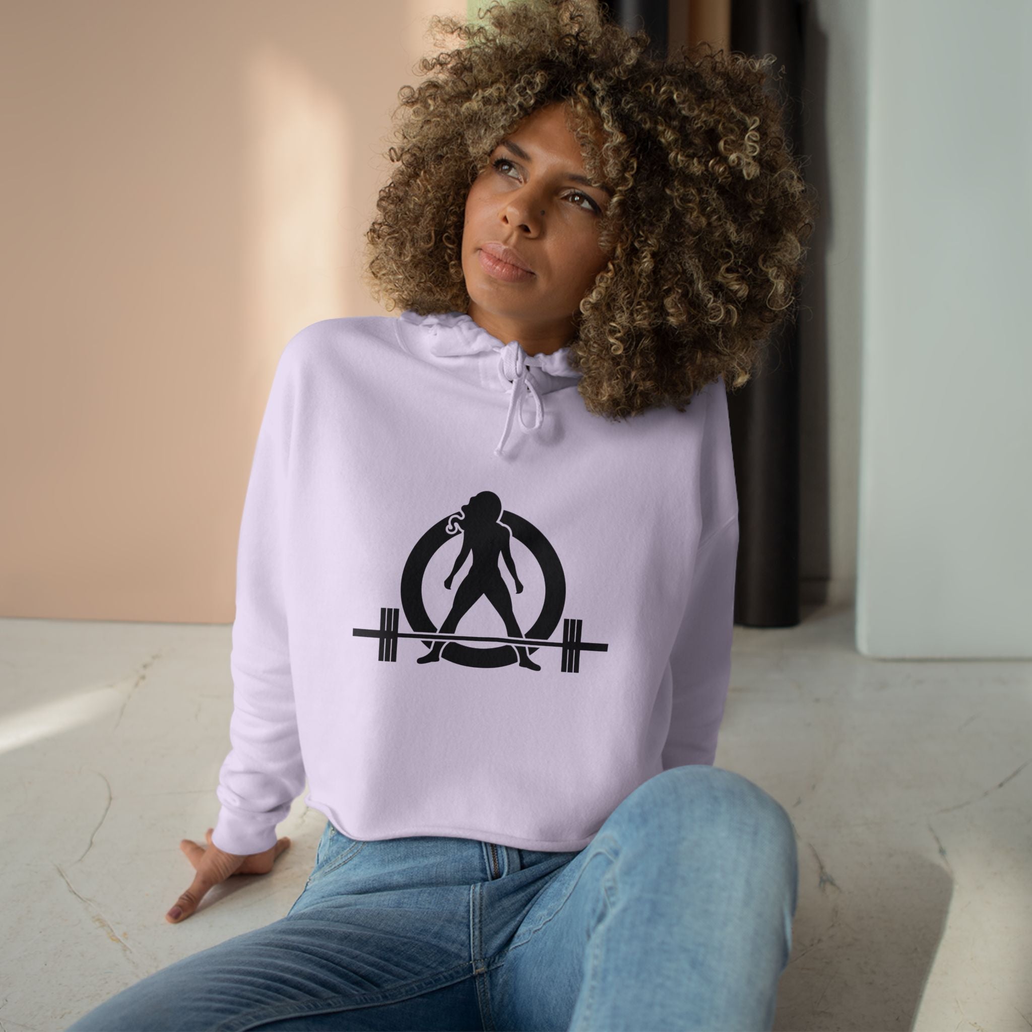Empowered Crop Hoodie – For Strong Women Who Lift - Black Classic Logo