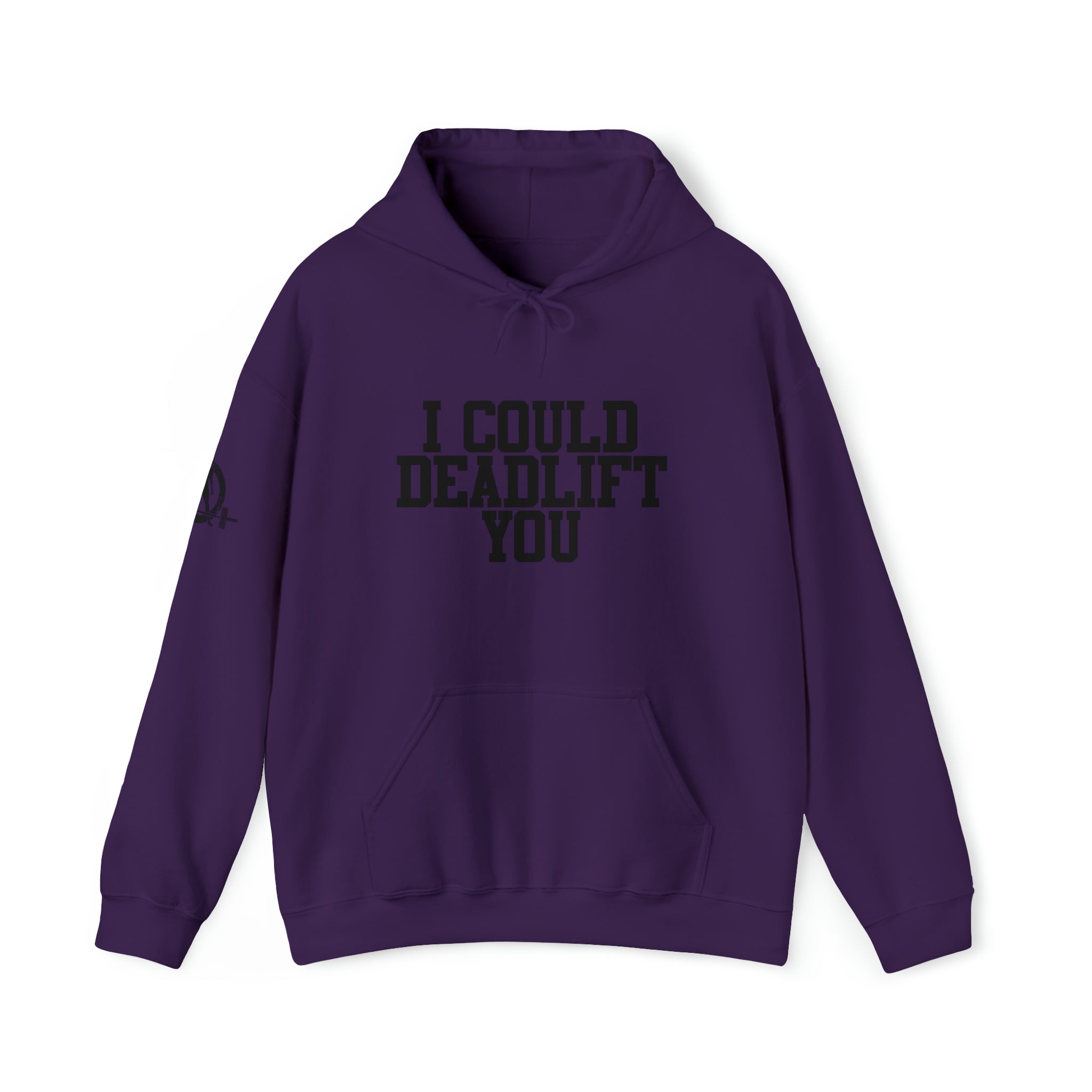 I Could Deadlift You. - Unisex Heavy Blend Hooded Sweatshirt - Black Logo - Right Shoulder - Plain Back