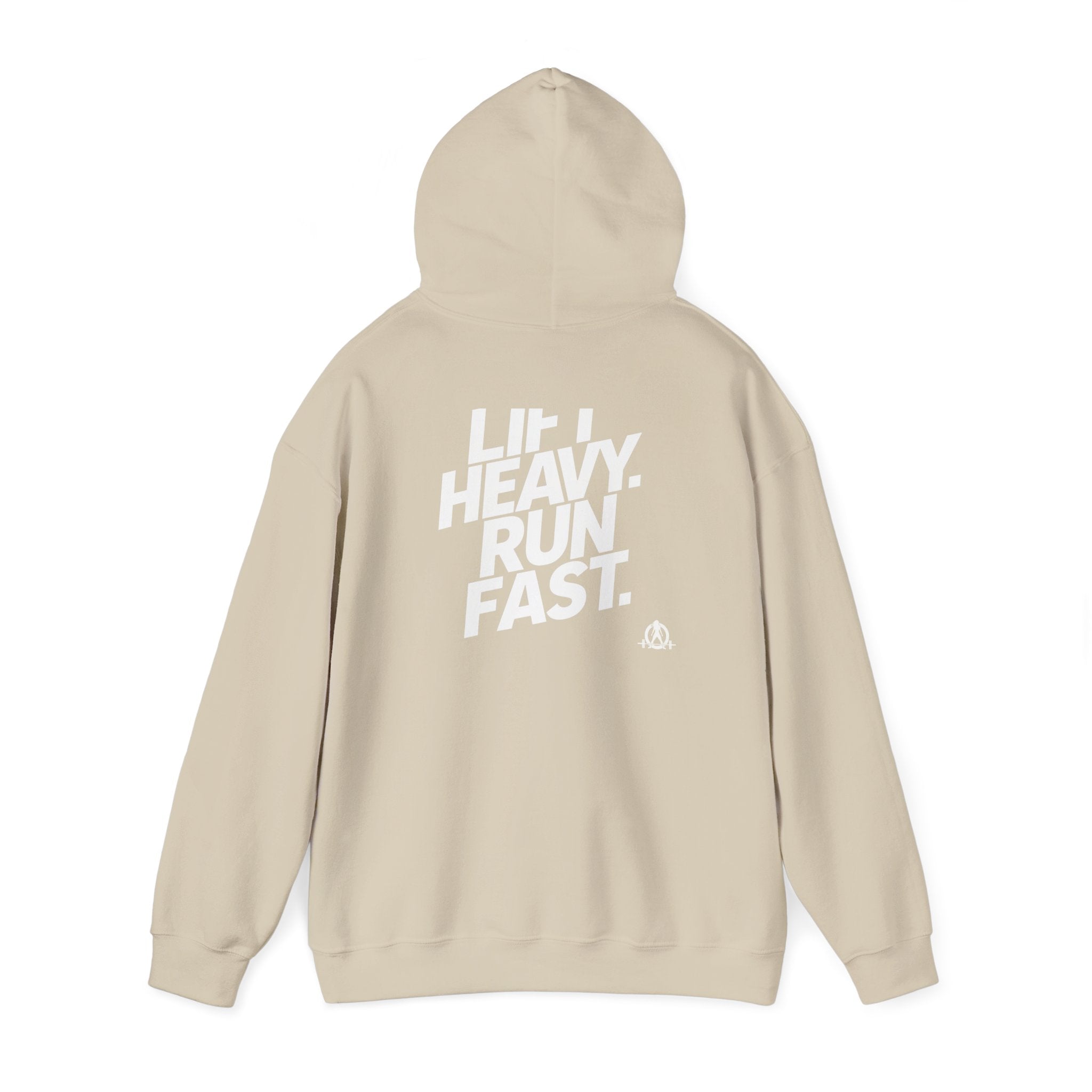 Lift Heavy Run Fast - Unisex Heavy Blend Hooded Sweatshirt - Front White & Back Logo