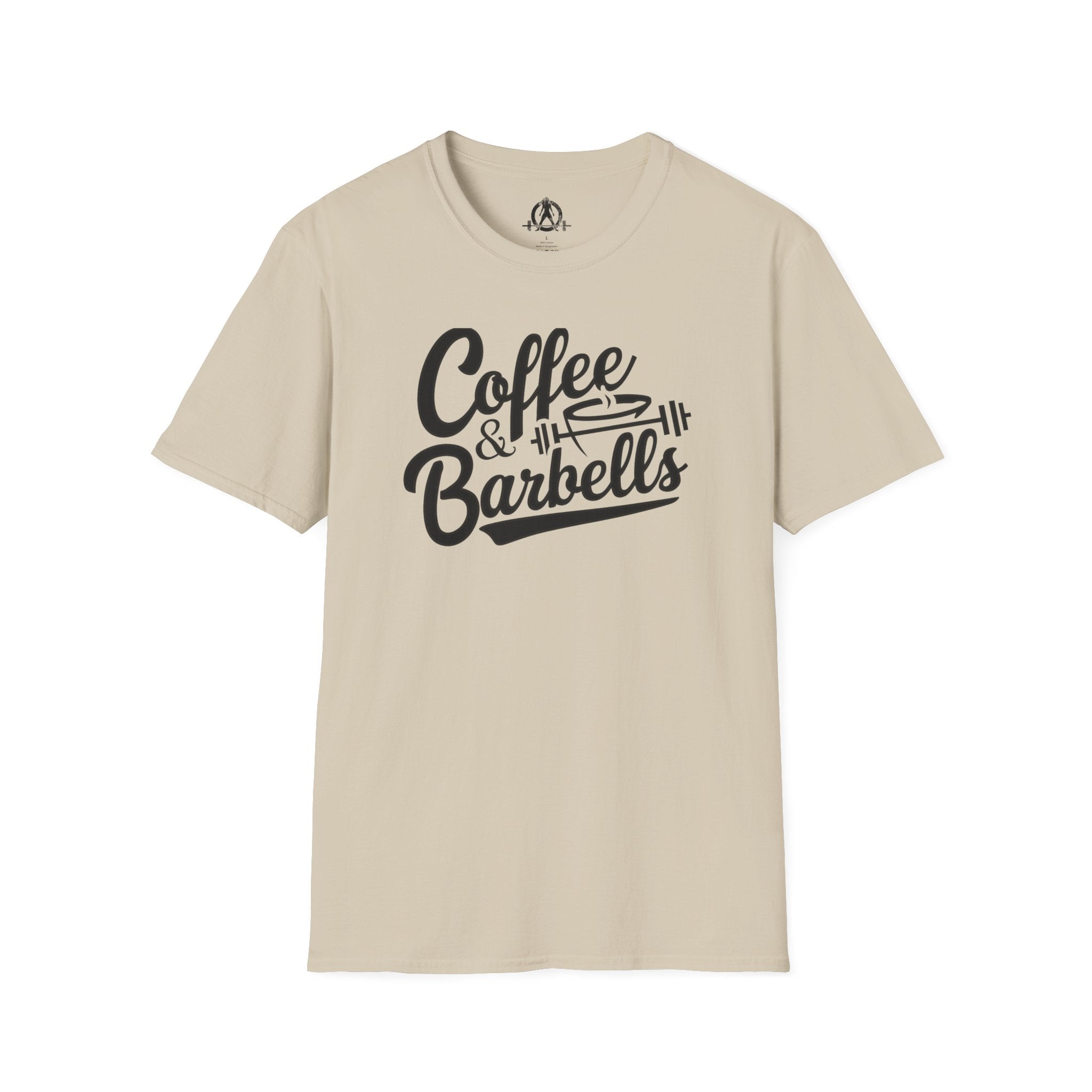 Coffee & Barbells - Unisex Softstyle T-Shirt - Black Print on Front Plain Back