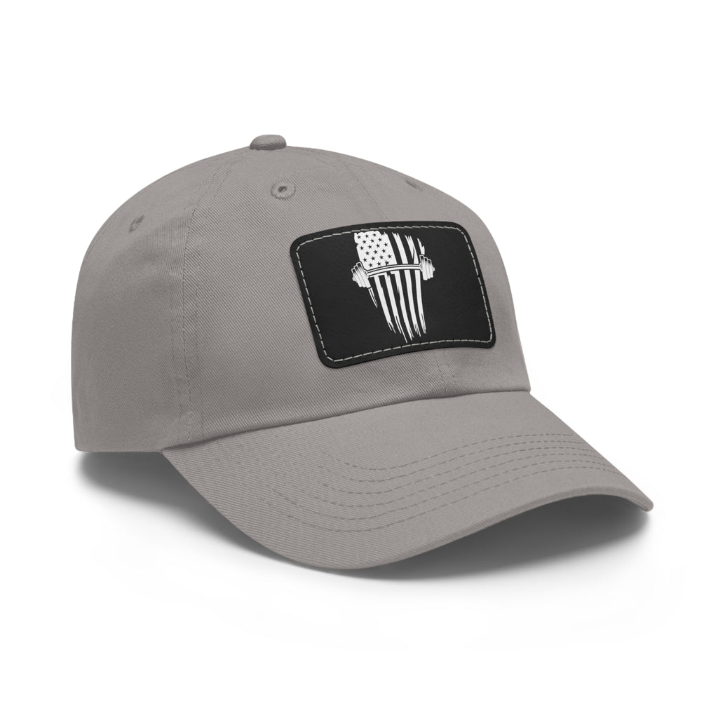 USA Barbell - Dad Hat with Leather Patch (Rectangle) - White Logo V2