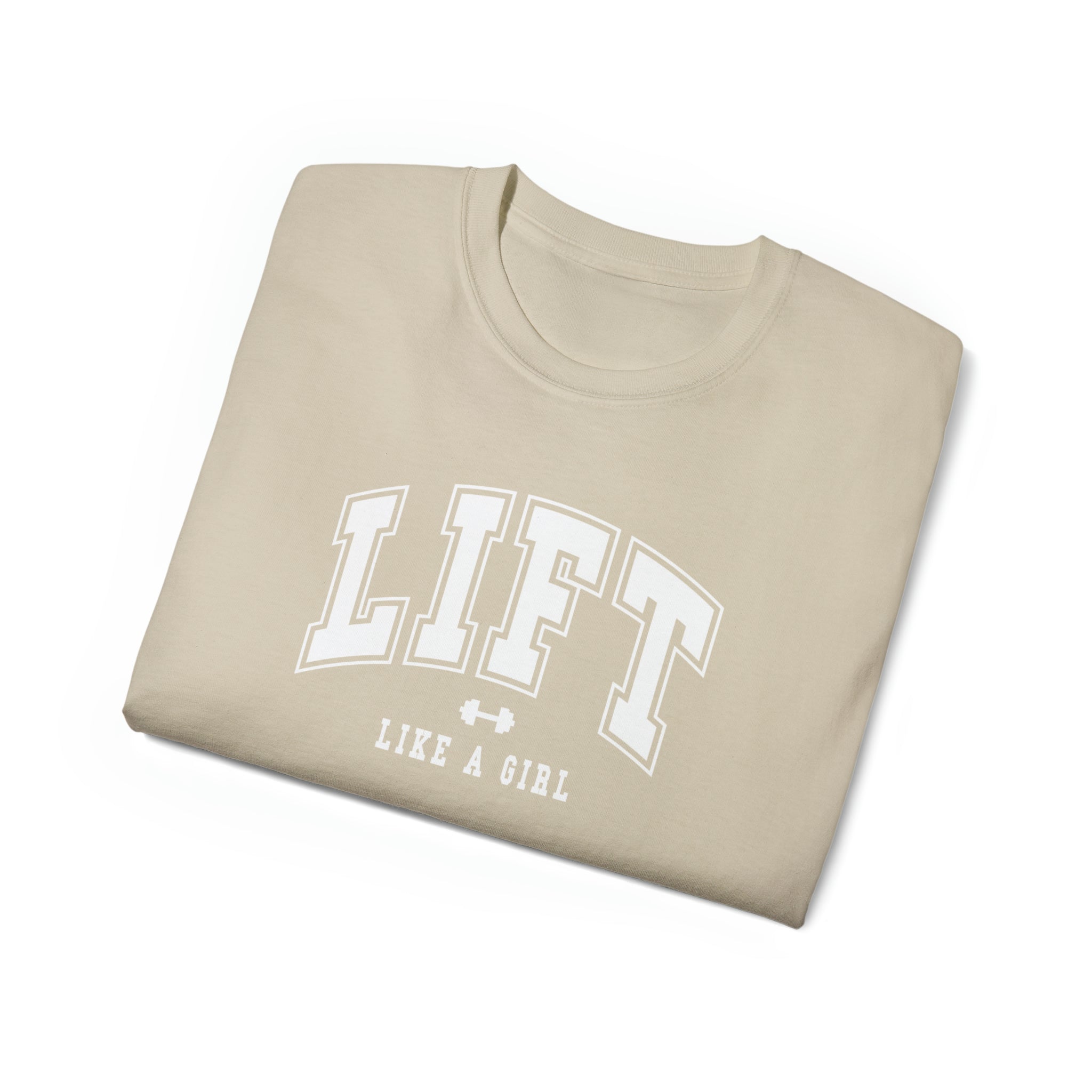 Lift Like A Girl - Unisex Ultra Cotton Tee - Front White Logo - Plain Back