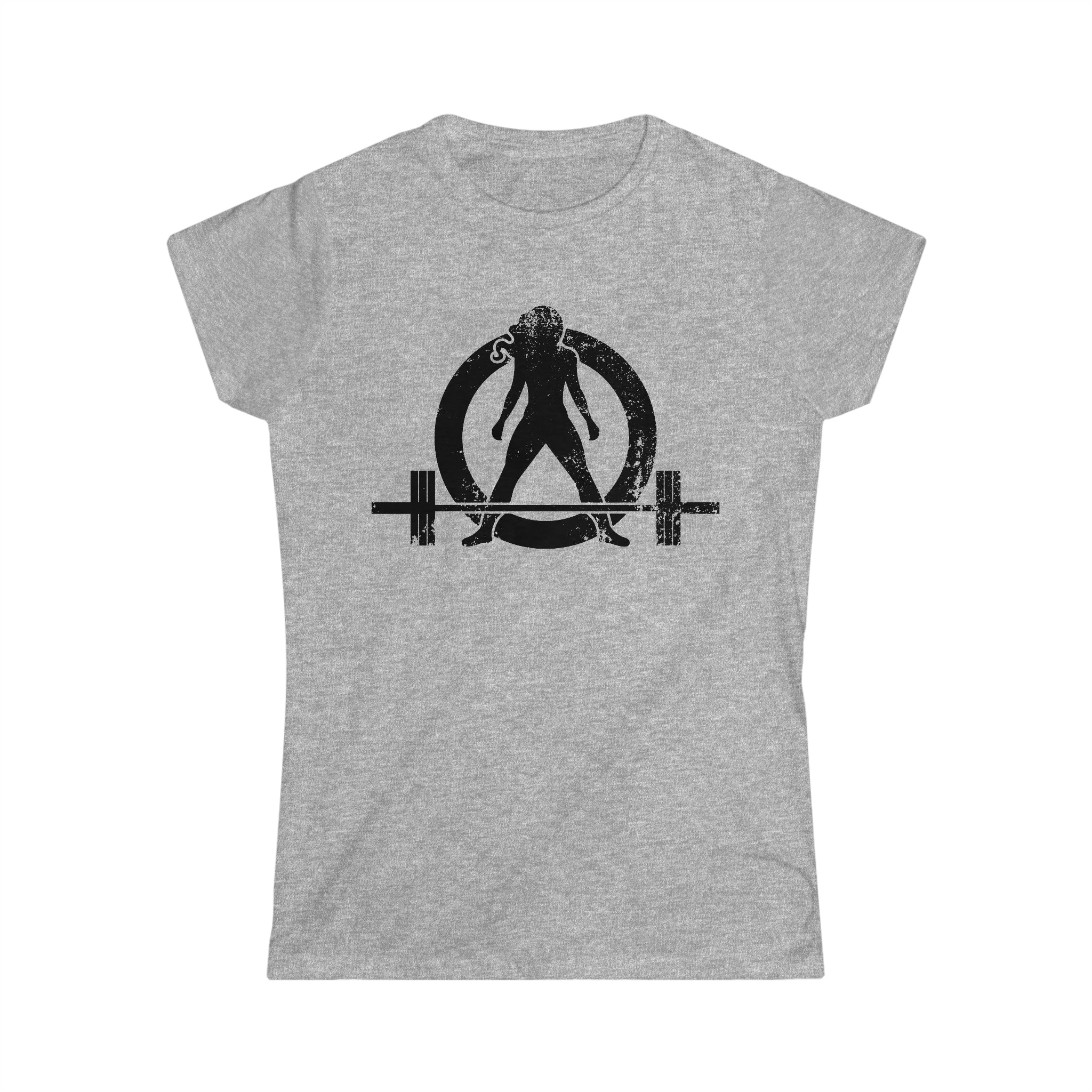 Good Girls Tone, Bad Girls Deadlift - Distressed Dark Logo - Women's Softstyle Tee