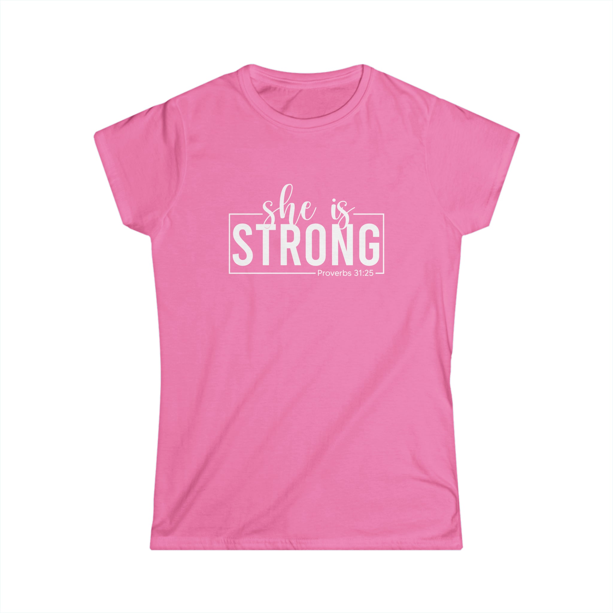 She is STRONG - Women's Softstyle Tee - Front Print White