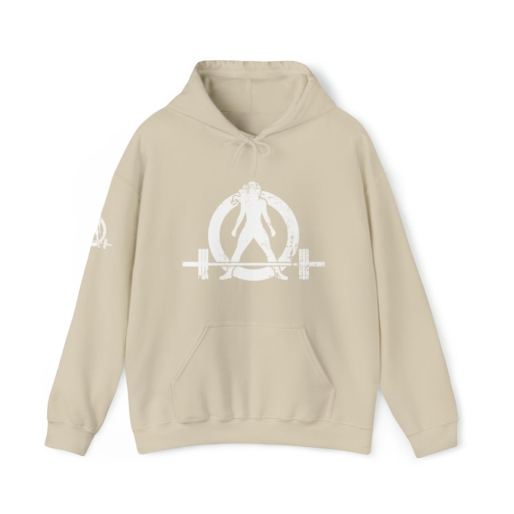Squat Bench Deadlift Repeat - Unisex Heavy Blend Hooded Sweatshirt - Dark White Logo - Pink - SBDR on BACK