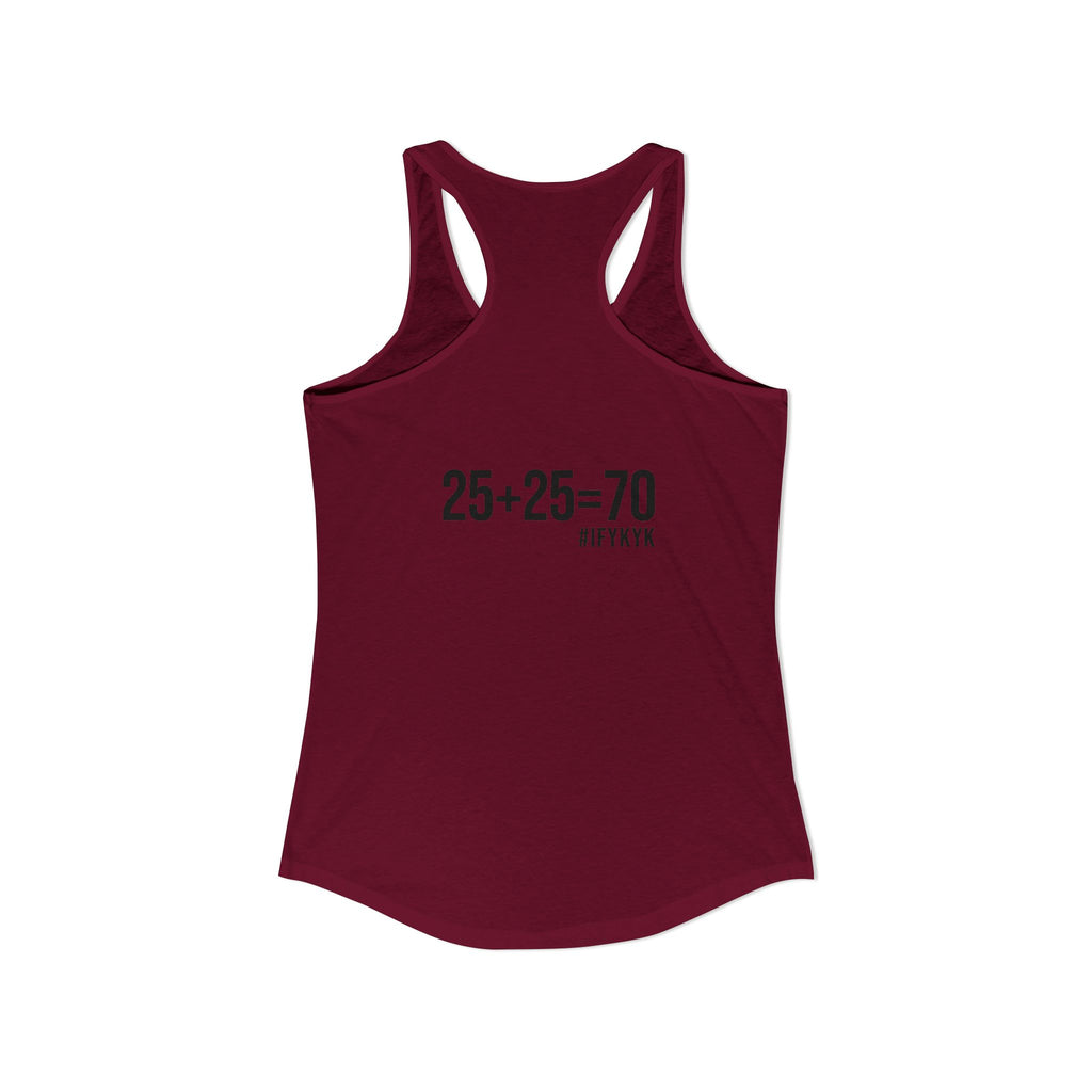 25 + 25 = 70 Women's Ideal Racerback Tank - Black Print Front & Back