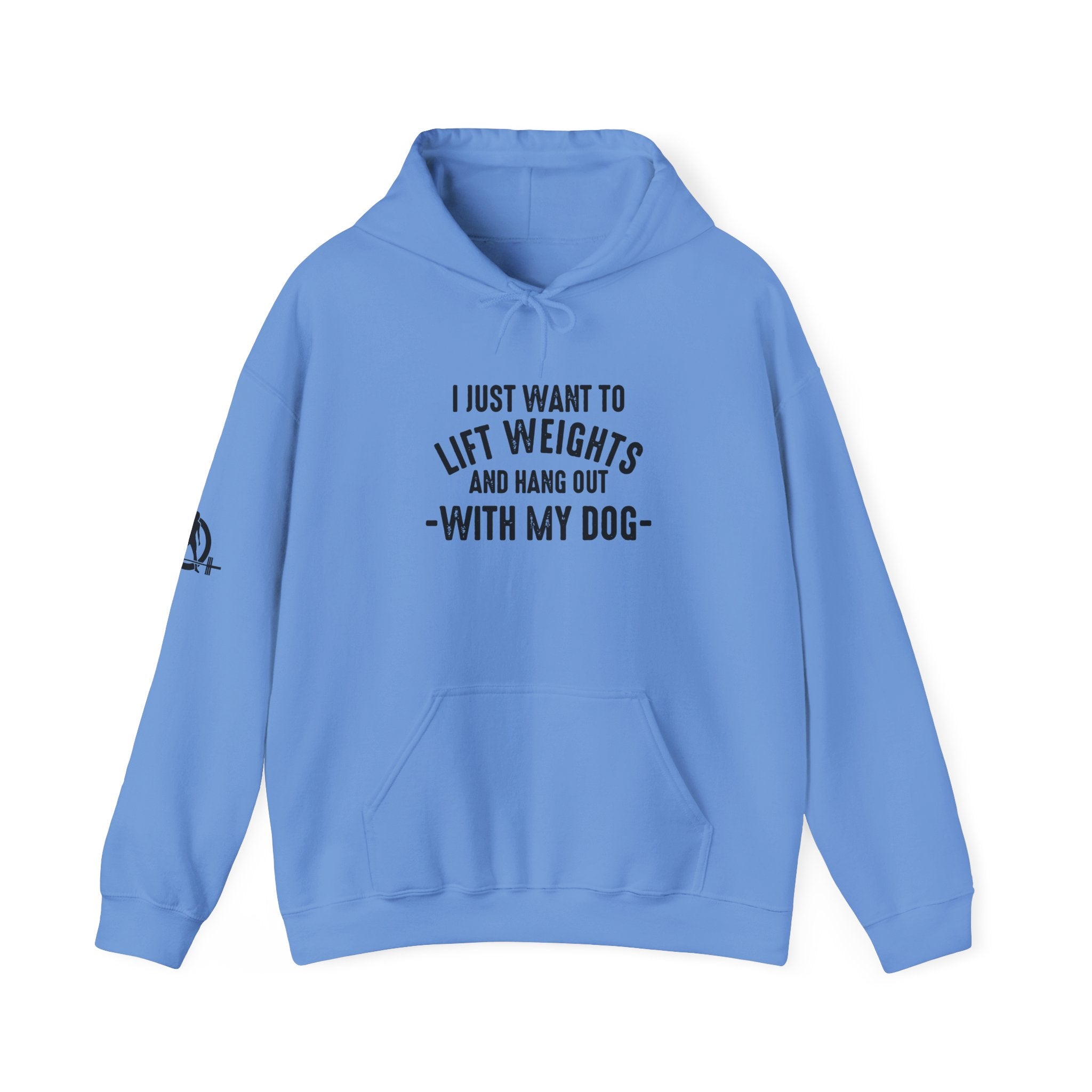 Lift Weights & Hang Out With My Dog  - Dark Logo  - Unisex Heavy Blend Hooded Sweatshirt - Front & Arm Logo Black