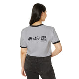 45 + 45 - Unisex Cotton Ringer T-Shirt - Black Logo Front & Back