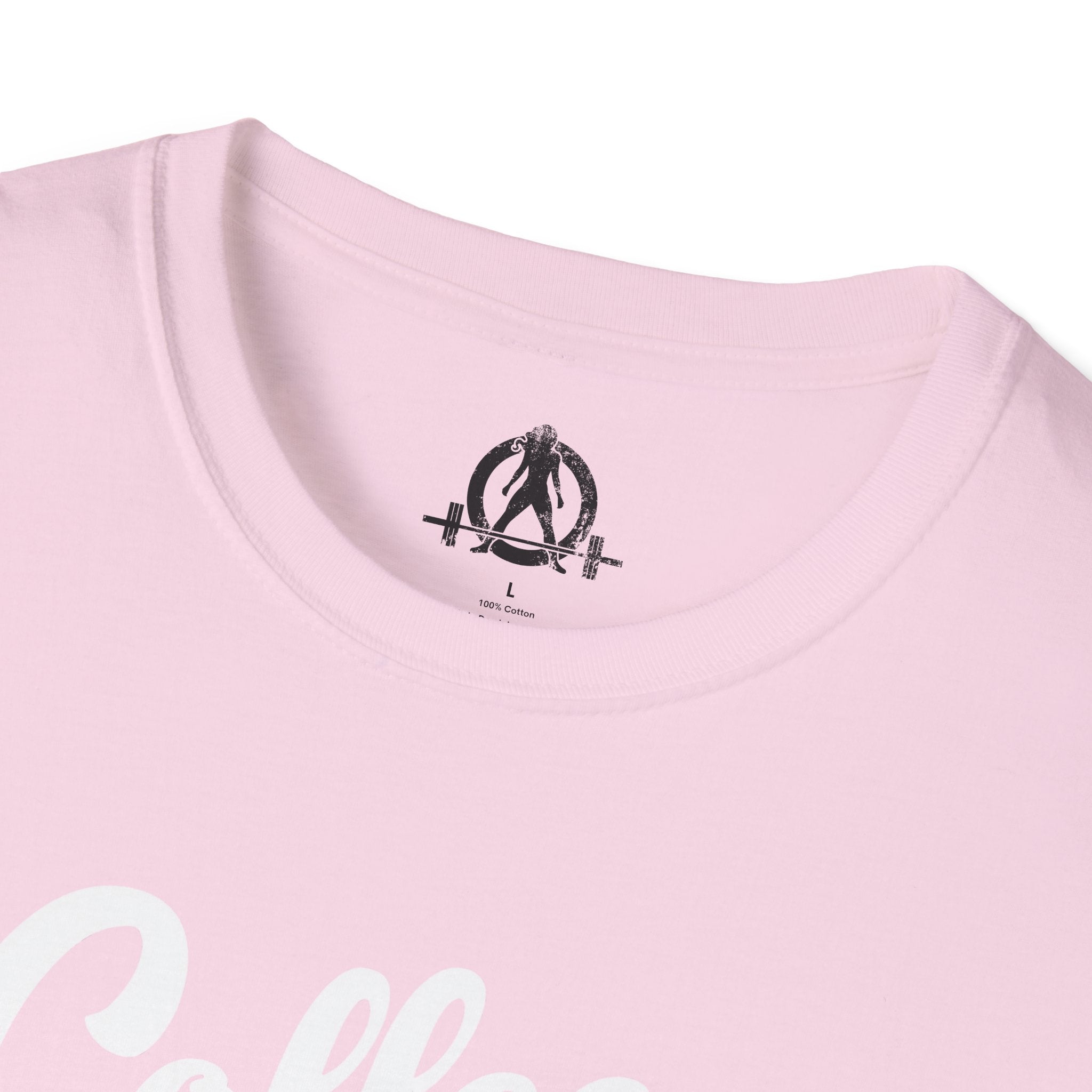 Coffee & Barbells - Unisex Softstyle T-Shirt - White Print on Front Plain Back
