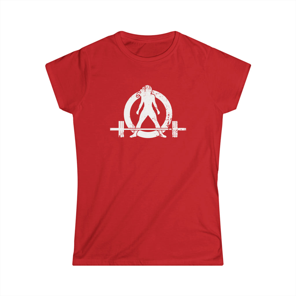 Lift Heavy Shit - Women's Softstyle Tee - White Distressed Logo + Print On Back