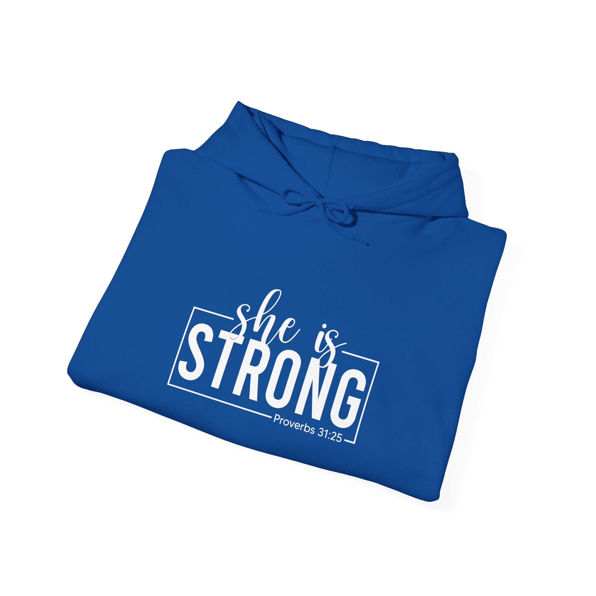 She is STRONG - Unisex Heavy Blend Hooded Sweatshirt - White Logo