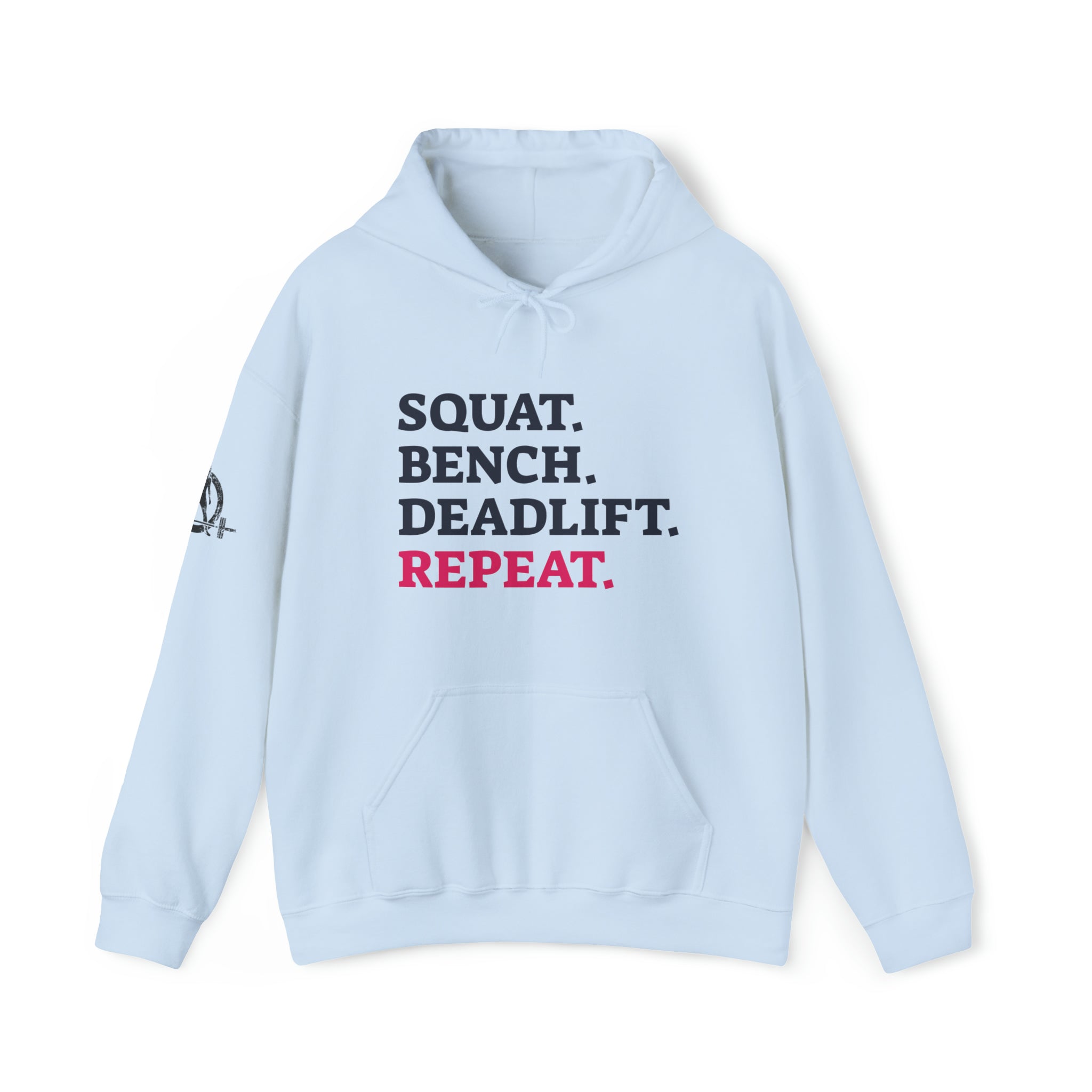 Squat Bench Deadlift Repeat - Unisex Heavy Blend Hooded Sweatshirt - Light Logo - Pink- Plain Black