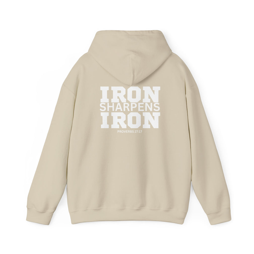 Iron Sharpens Iron – Unisex Heavy Blend™ Hooded Sweatshirt (White Logo) 🤍🔥