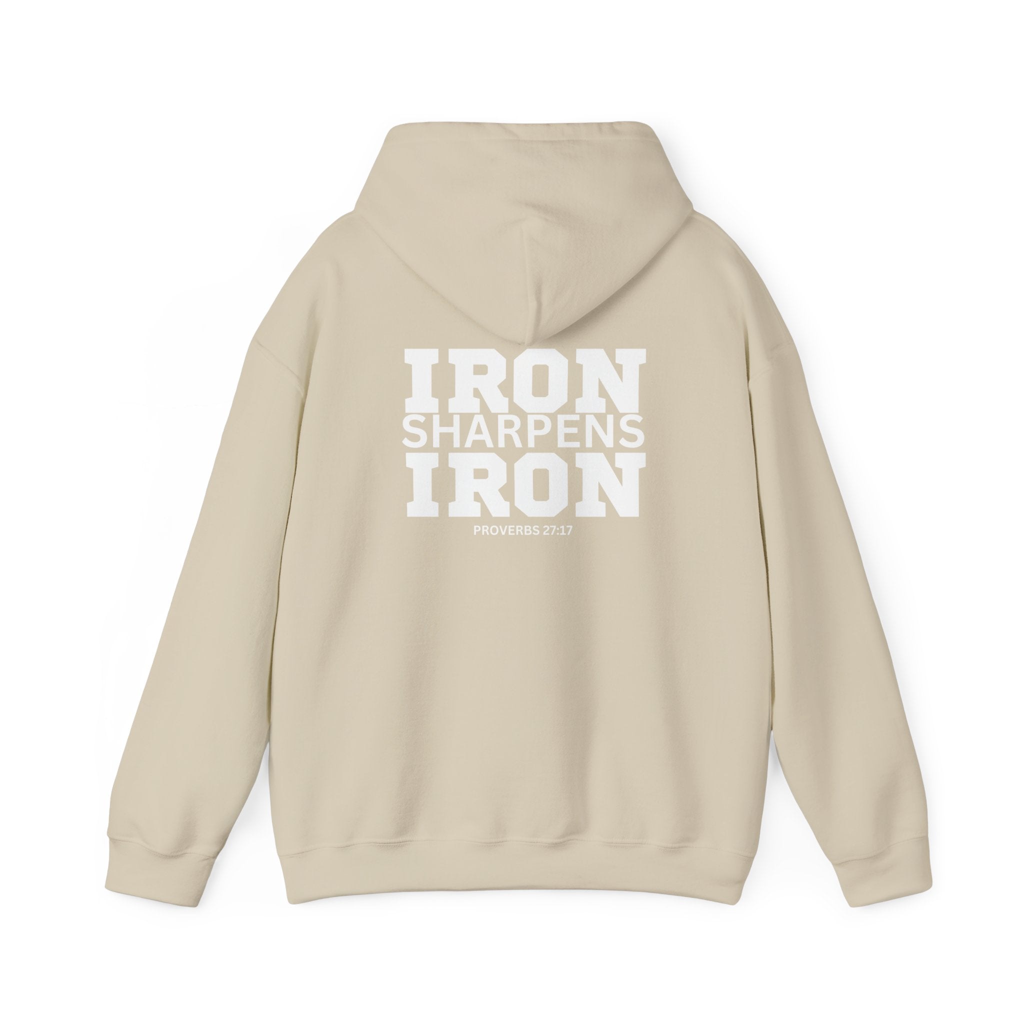 Iron Sharpens Iron – Unisex Heavy Blend™ Hooded Sweatshirt (White Logo) 🤍🔥