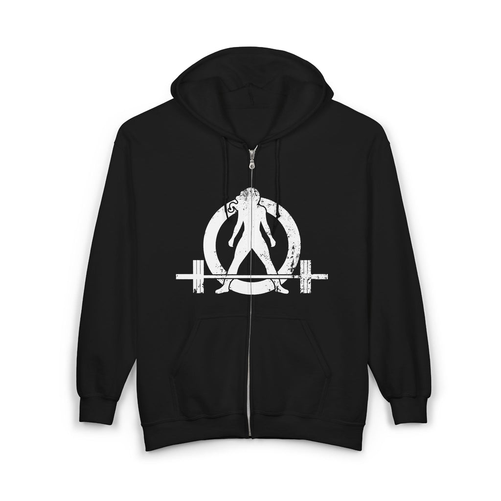 Unisex Heavy Blend Full Zip Hooded Sweatshirt - Front Chest White Logo - Plain Back