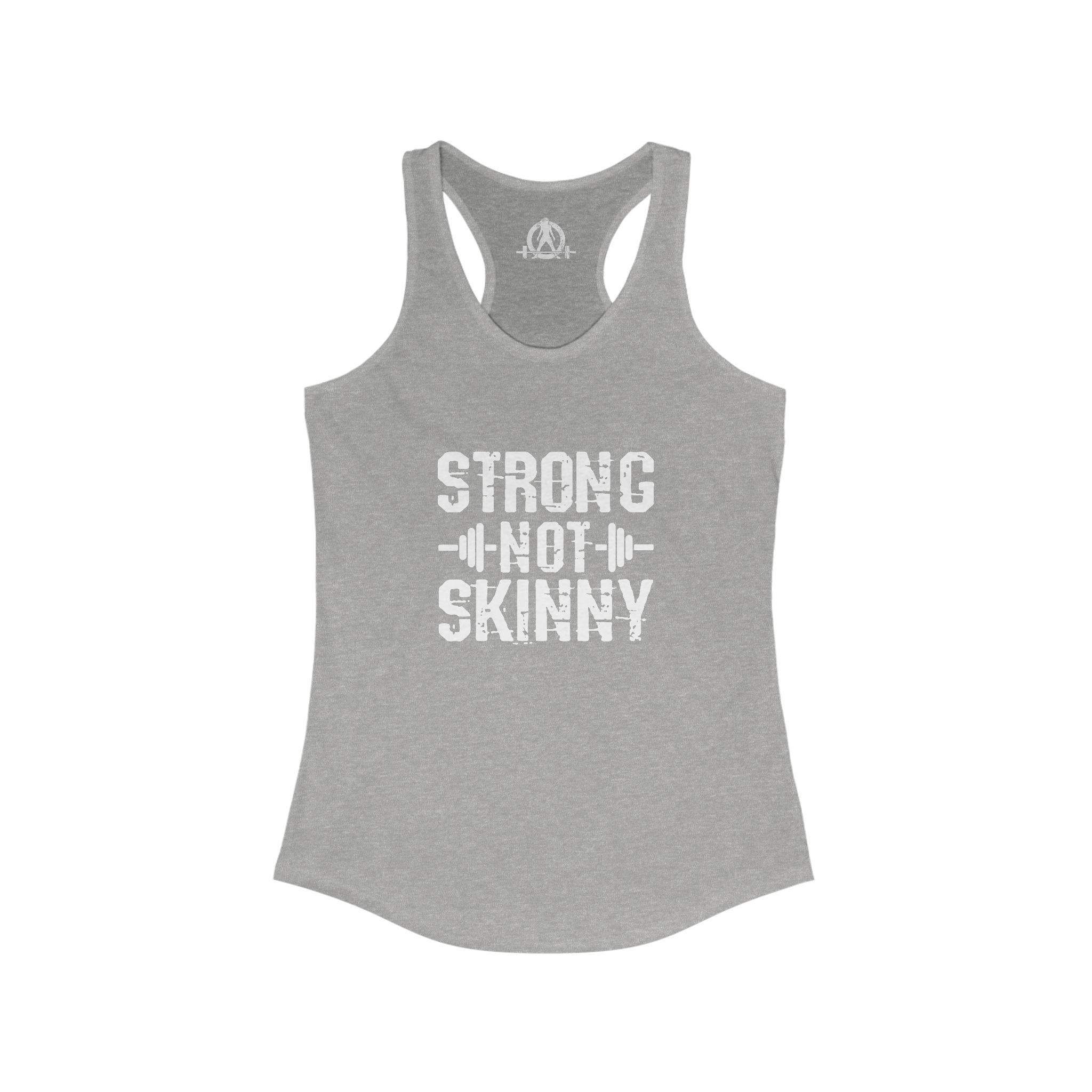 Strong Not Skinny - White Distressed Logo - Women's Ideal Racerback Tank