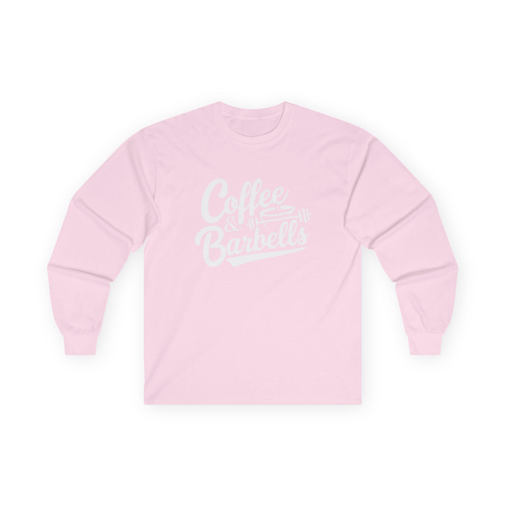 Coffee & Barbells - Unisex Ultra Cotton Long Sleeve Tee - White Front Logo Plain Back