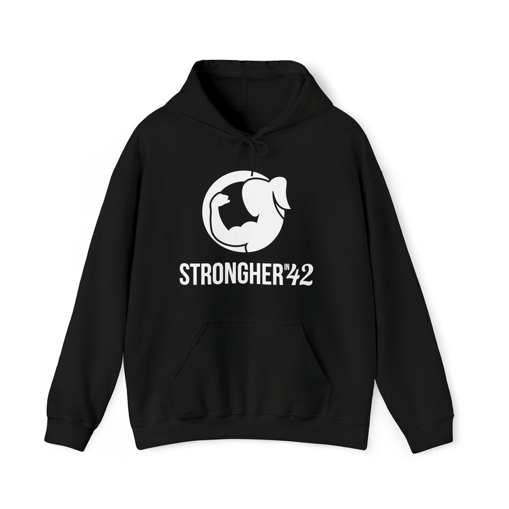 Strong Her in 42 - Classic Logo White - Unisex Heavy Blend Hooded Sweatshirt