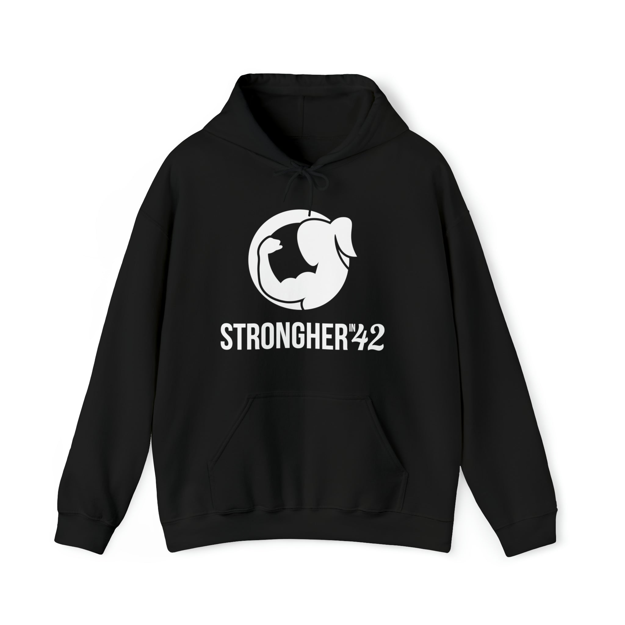Strong Her in 42 - Classic Logo White - Unisex Heavy Blend Hooded Sweatshirt