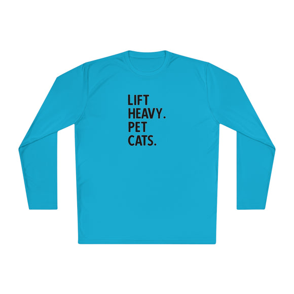 Lift Heavy Pet Cats - Unisex Lightweight Long Sleeve Tee - Black Logo