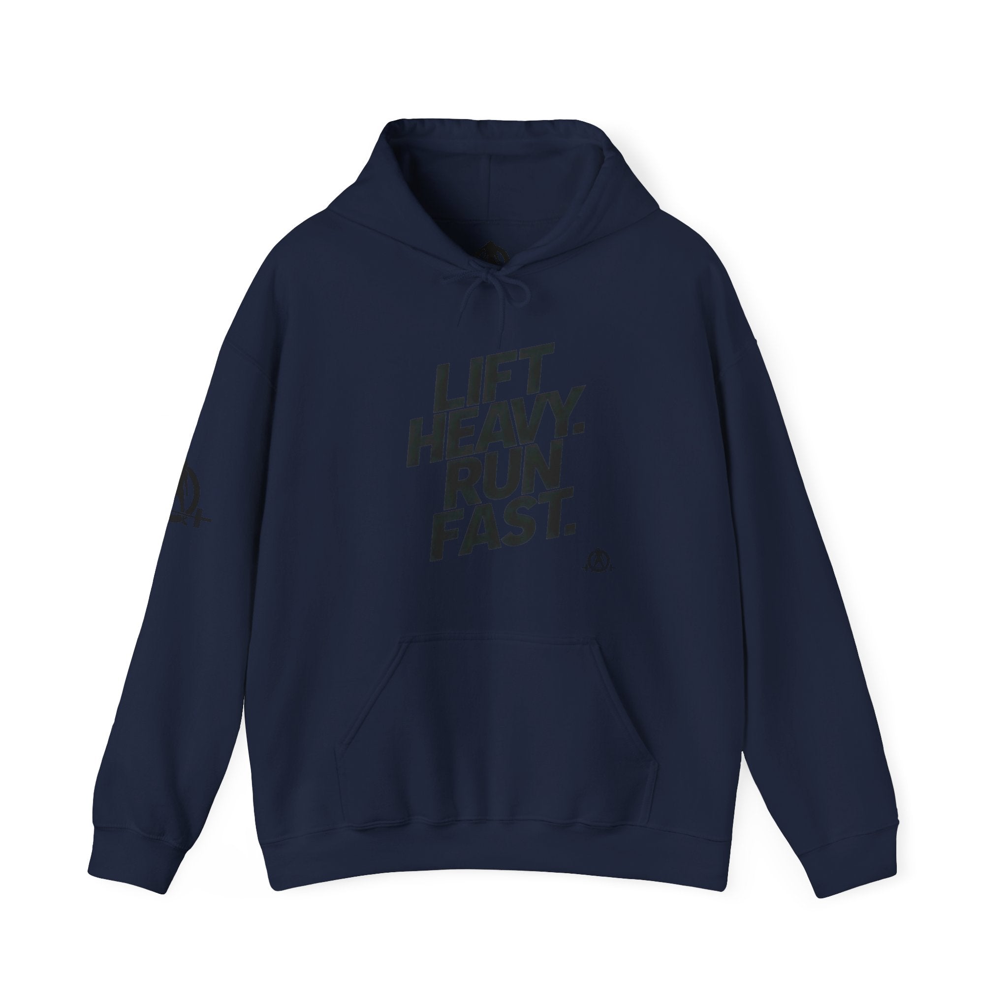 Lift Heavy Run Fast - Unisex Heavy Blend Hooded Sweatshirt  - Front Black Logo