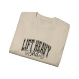 Lift Heavy Shit - Unisex Ultra Cotton Tee - Front Black Logo - Plain Back