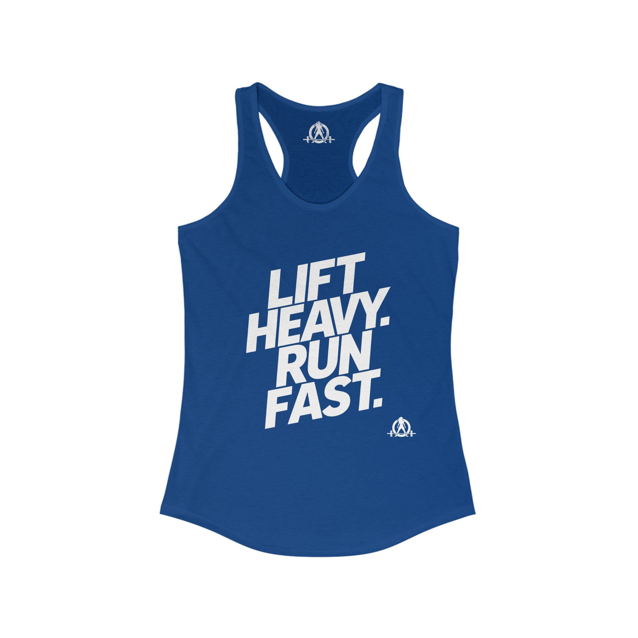 Lift Heavy - Run Fast - Racer Back Tank Top - Women's Ideal Racerback Tank (White Lettering)