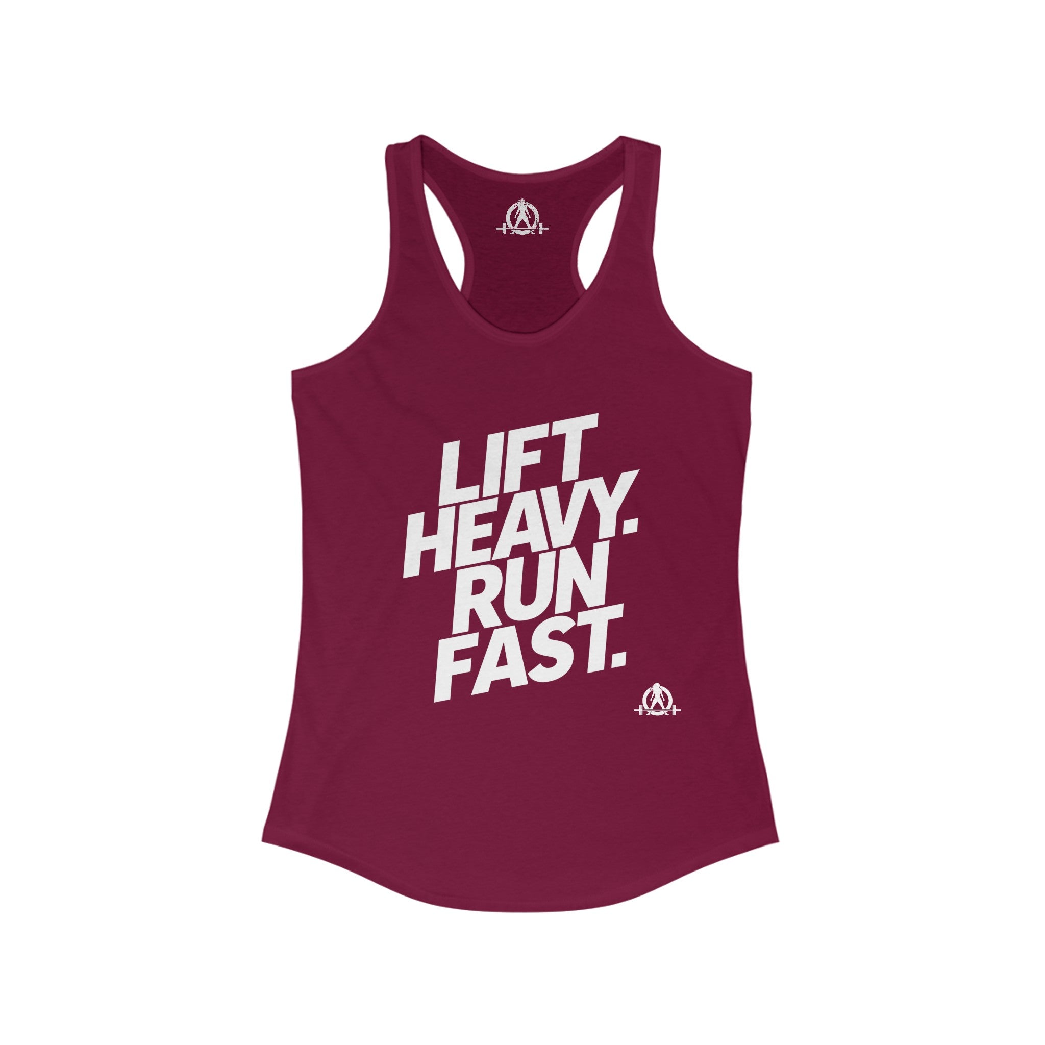 Lift Heavy - Run Fast - Racer Back Tank Top - Women's Ideal Racerback Tank (White Lettering)