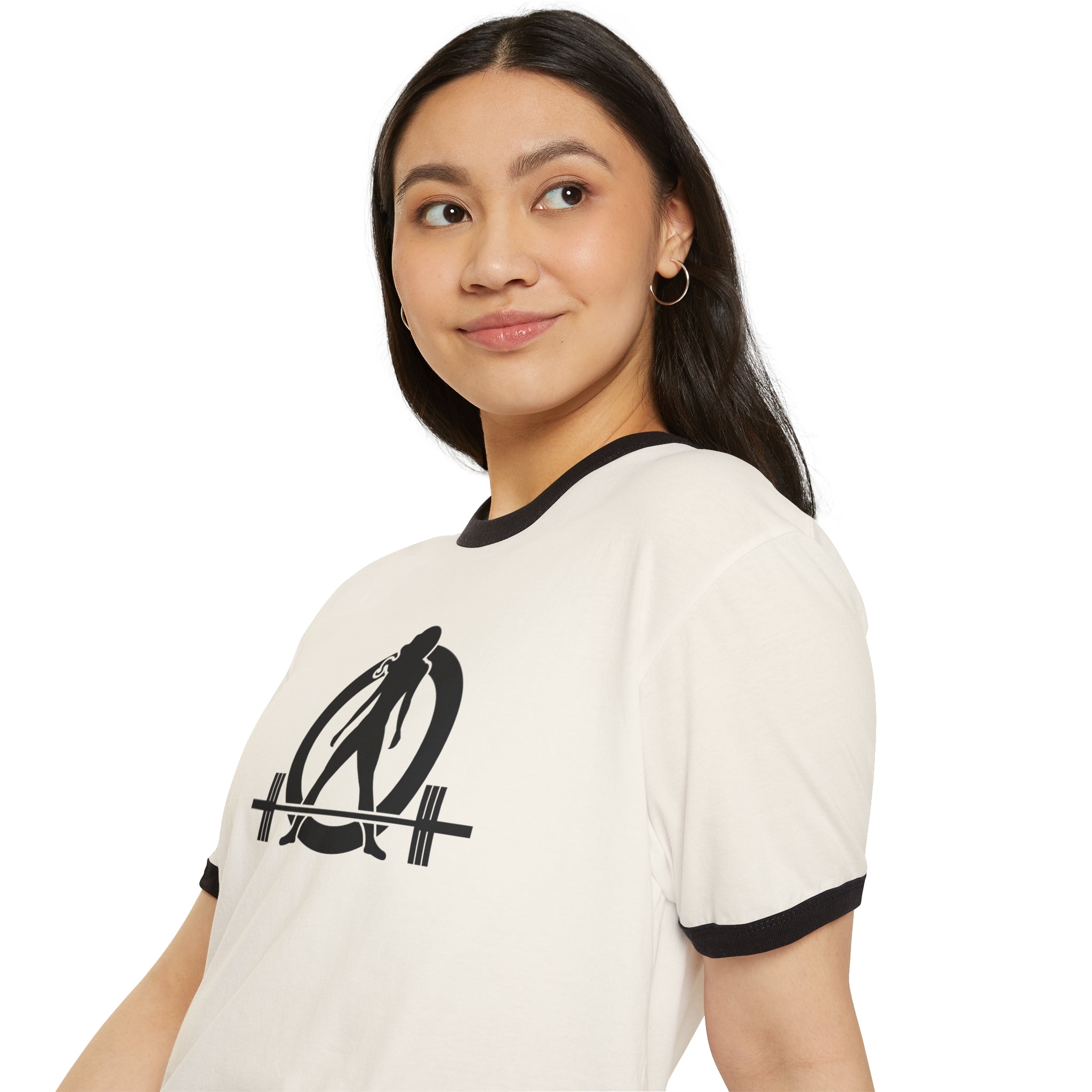 Strong Not Skinny - Unisex Cotton Ringer T-Shirt - Black Logo Front & Back