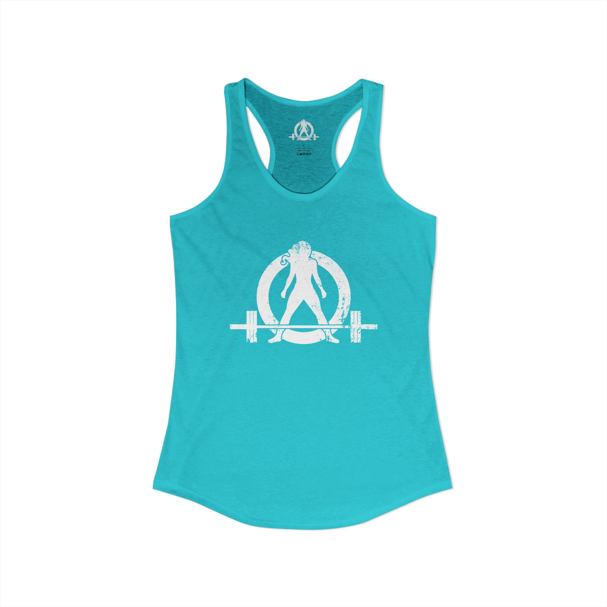Distressed - Simple - Women's Ideal Racerback Tank - White Distressed Logo Front - Plain Back