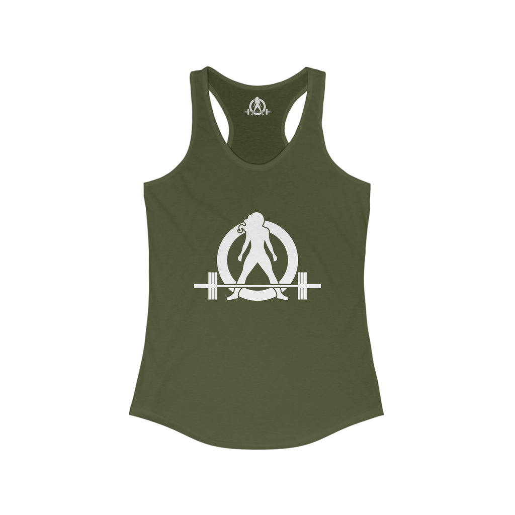 Cardio = Lift Weights Faster - Classic White Logo - Ideal Racerback Tank - Print on Front & Back