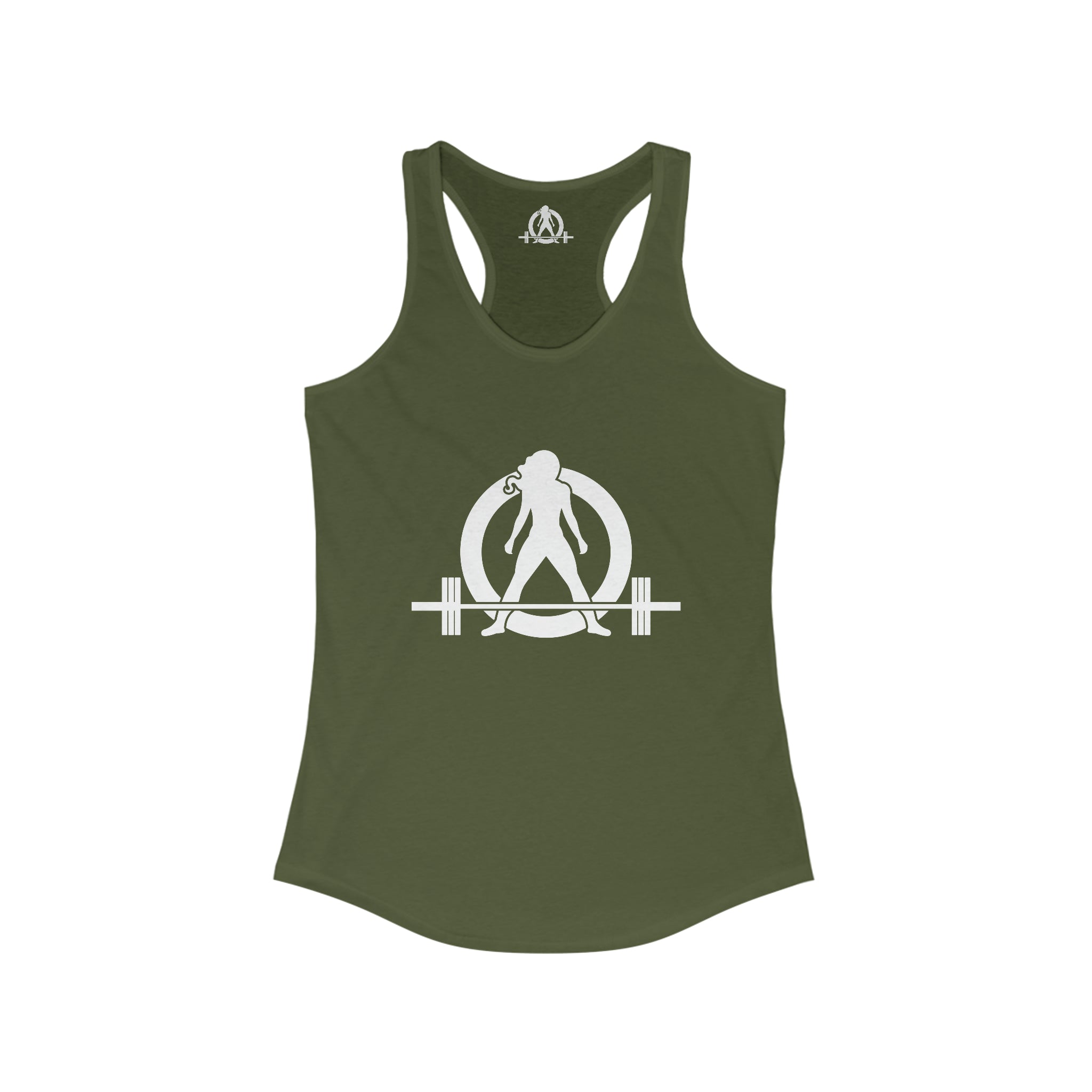 Cardio = Lift Weights Faster - Classic White Logo - Ideal Racerback Tank - Print on Front & Back