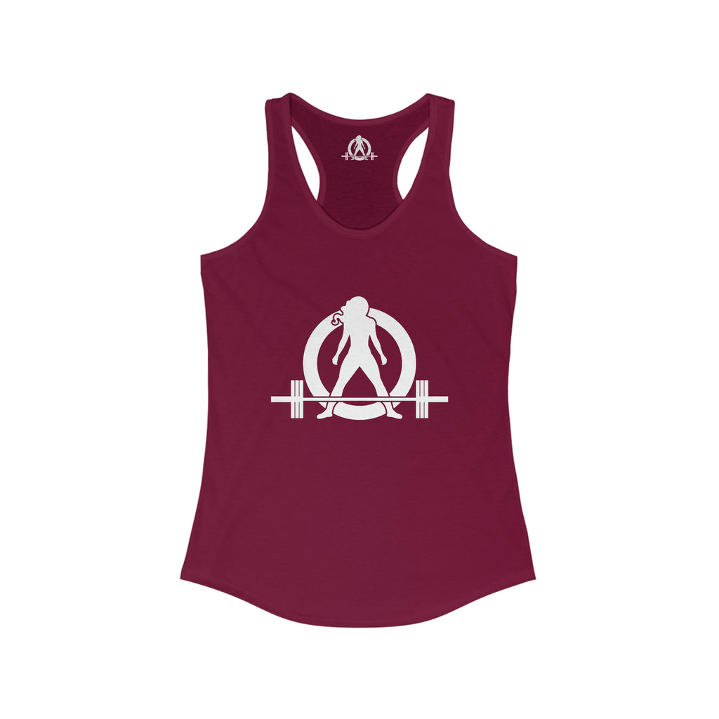 Cardio = Lift Weights Faster - Classic White Logo - Ideal Racerback Tank - Print on Front & Back
