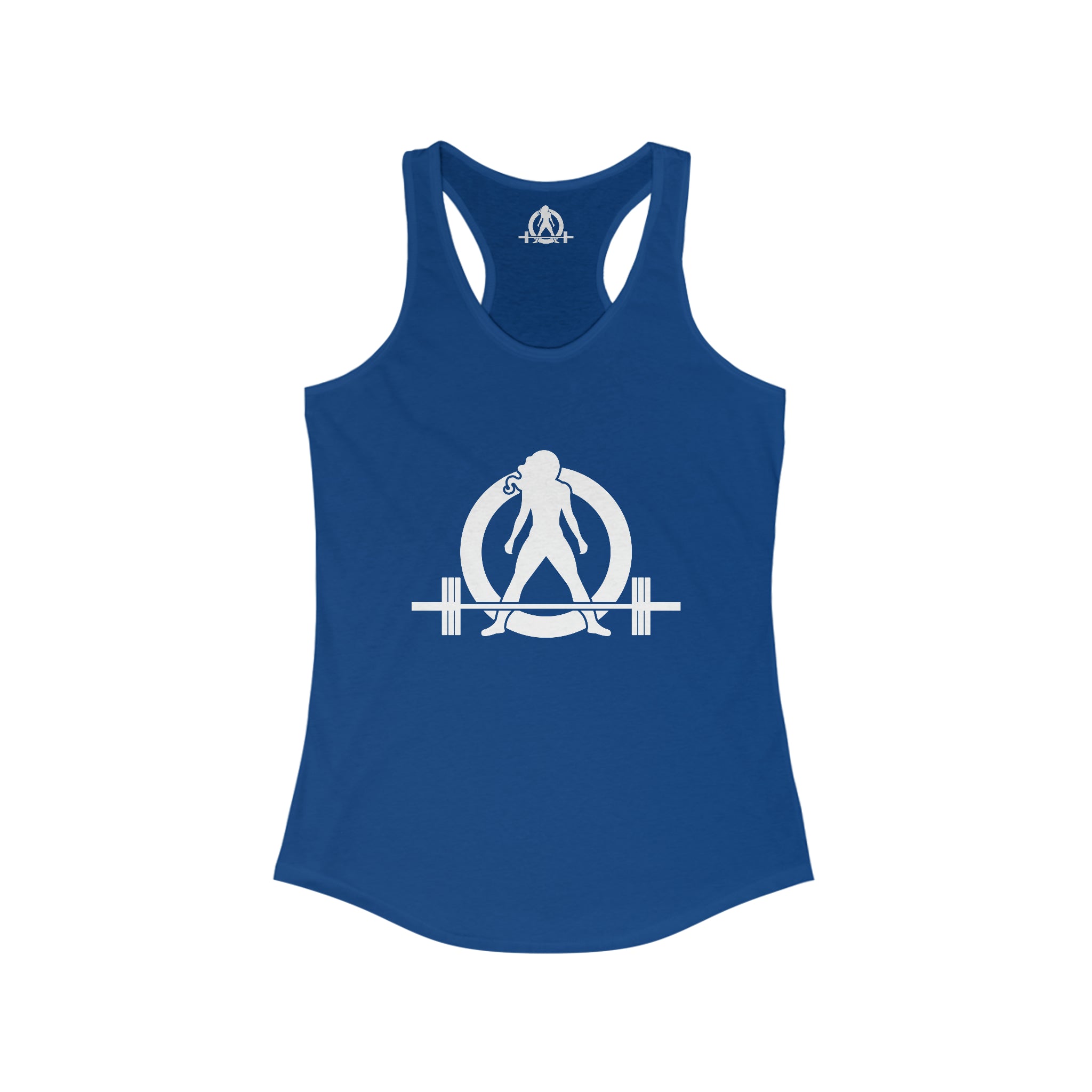 Cardio = Lift Weights Faster - Classic White Logo - Ideal Racerback Tank - Print on Front & Back