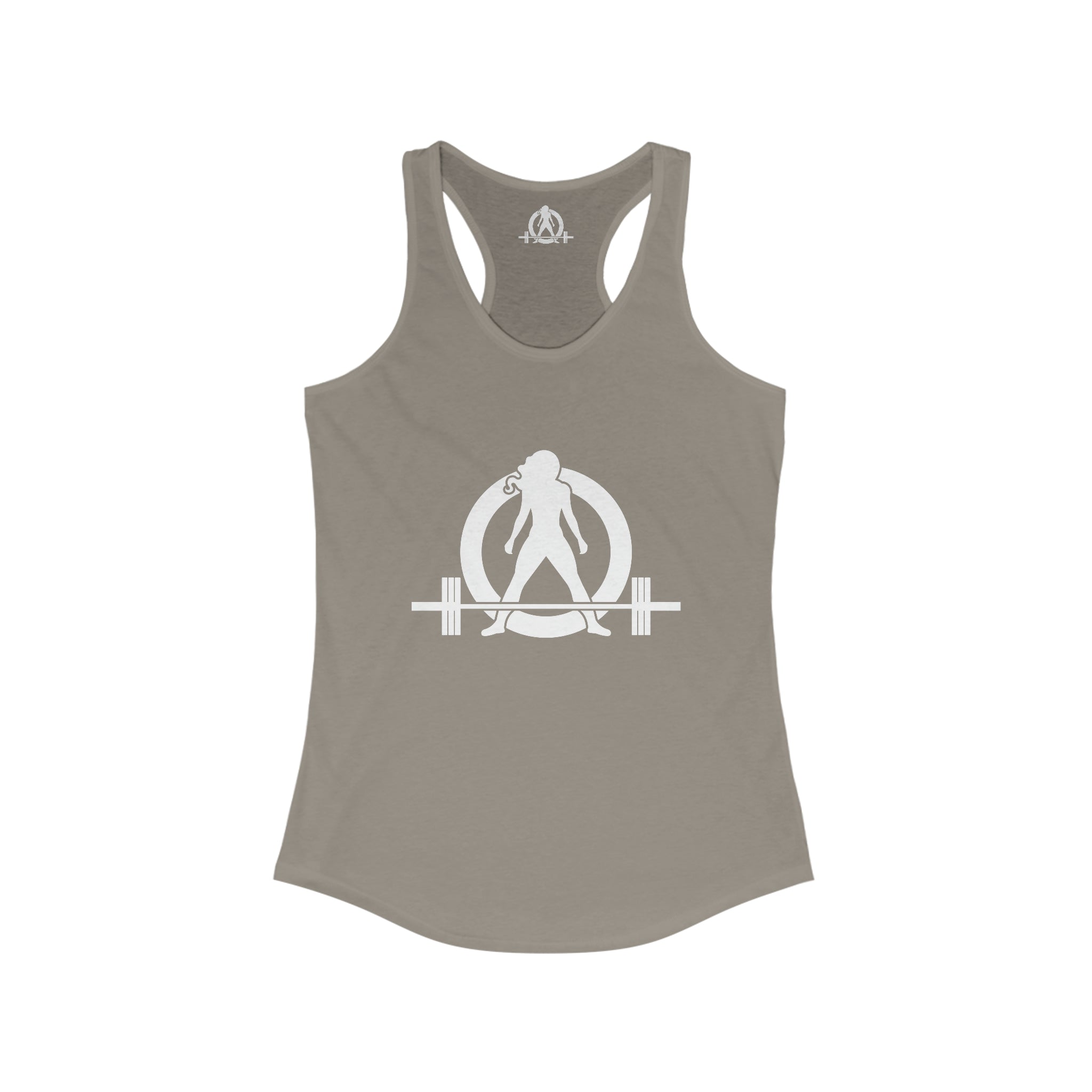 Cardio = Lift Weights Faster - Classic White Logo - Ideal Racerback Tank - Print on Front & Back