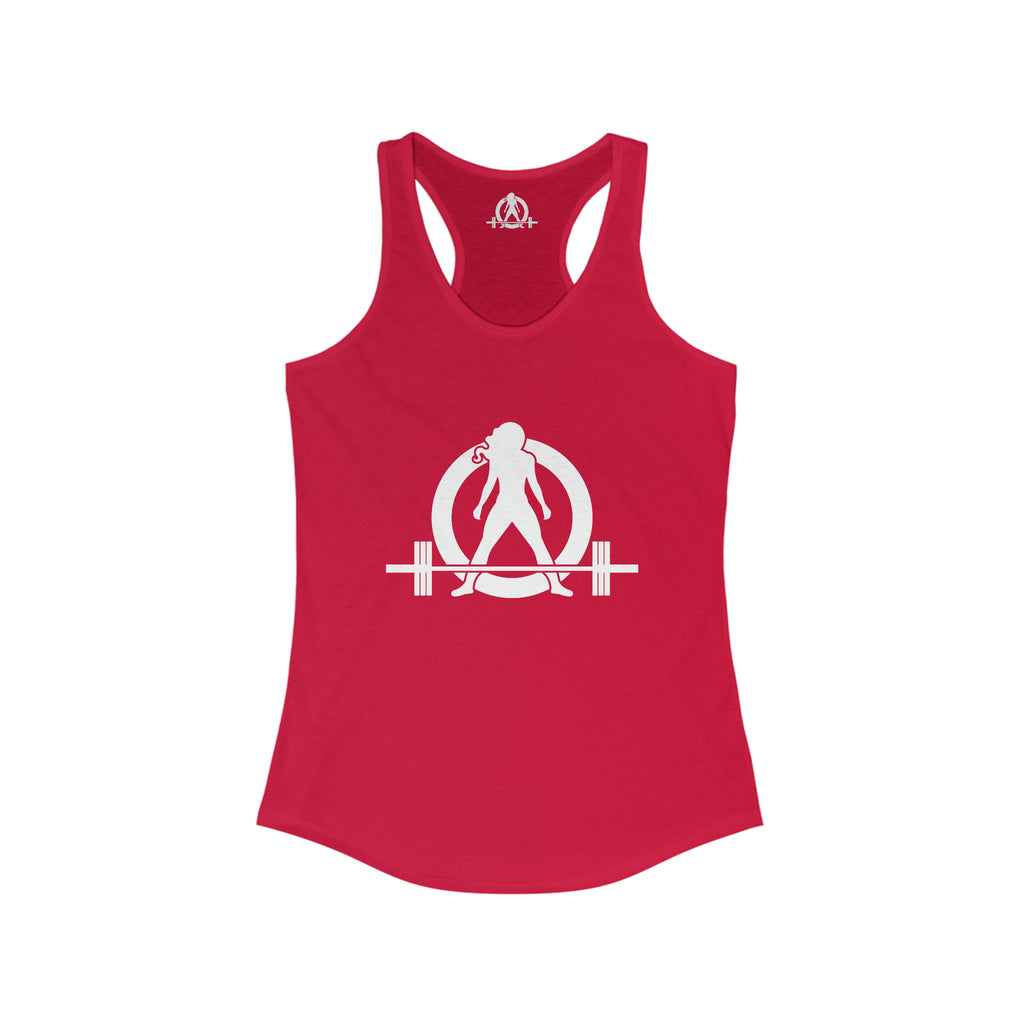 Cardio = Lift Weights Faster - Classic White Logo - Ideal Racerback Tank - Print on Front & Back