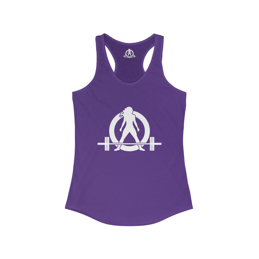 Cardio = Lift Weights Faster - Classic White Logo - Ideal Racerback Tank - Print on Front & Back