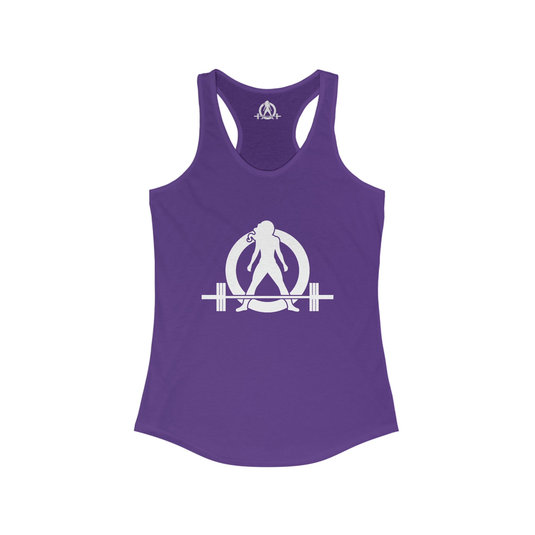 Cardio = Lift Weights Faster - Classic White Logo - Ideal Racerback Tank - Print on Front & Back